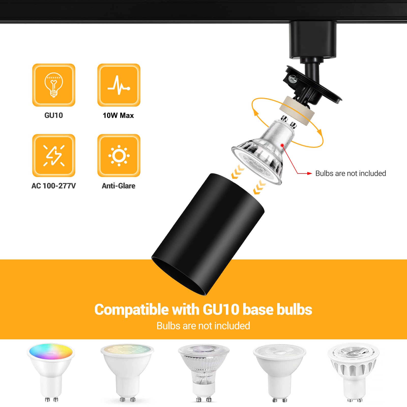 8-Light GU10 Plug-in Track Lighting Kit with 6.6FT H-Type Rails - Modern Black Ceiling Light Fixture for Kitchen, Dining Room & Living Room (Bulbs Not Included)