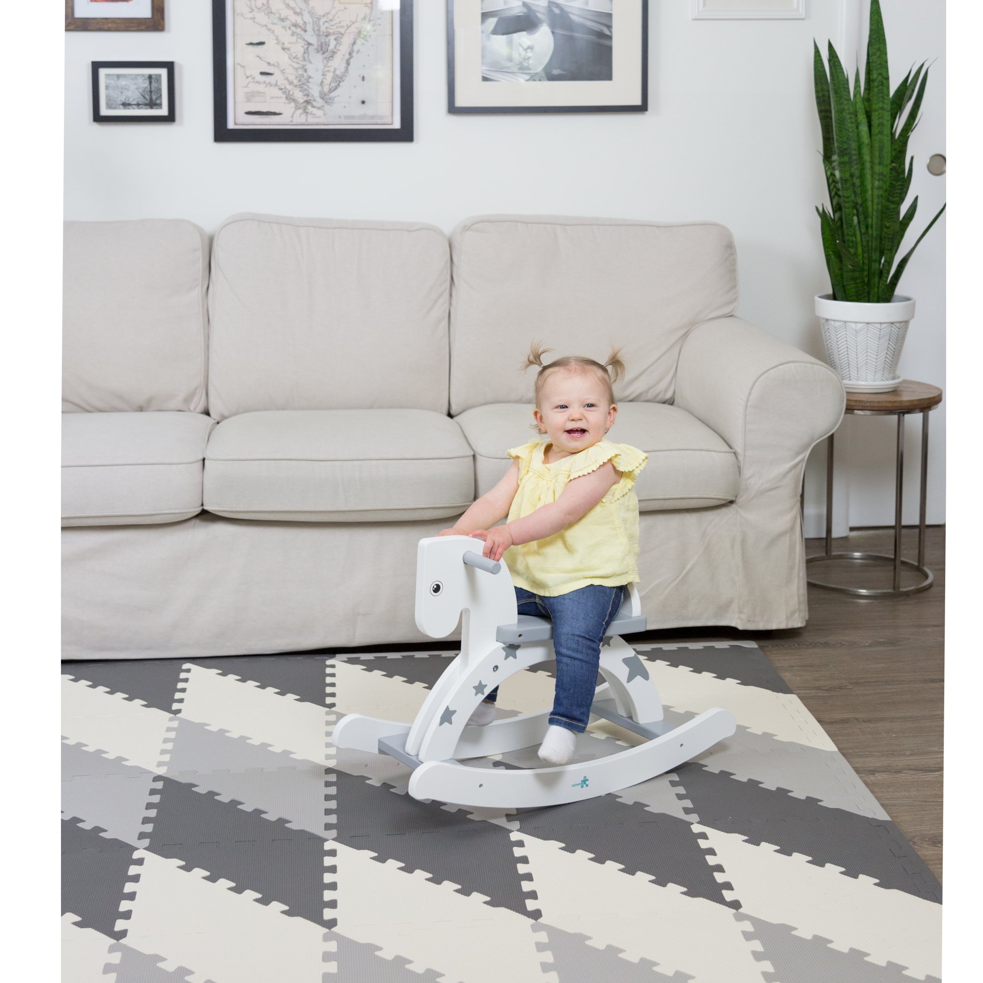 Non-Toxic Extra-Thick 96-Piece Triangle Foam Play Mat - 6x6ft Soft Cushioned Floor Puzzle for Kids & Toddlers - Gray & Cream - Perfect for Playrooms, Daycares & Home Gym Exercise Areas