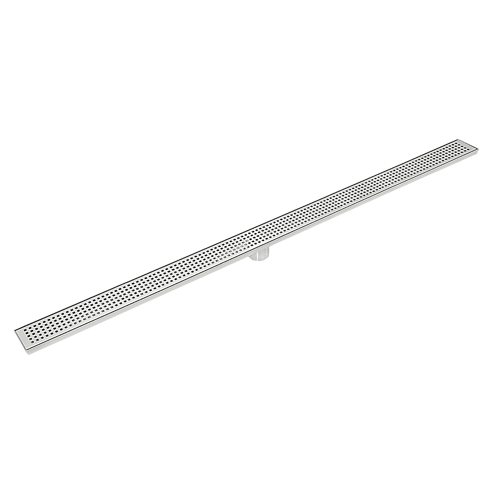 1200mm Stainless Steel Shower Drain Grate - Square Pattern with Center Outlet - Anti-Slip Bathroom Floor Waste Drain for Wet Rooms & Showers