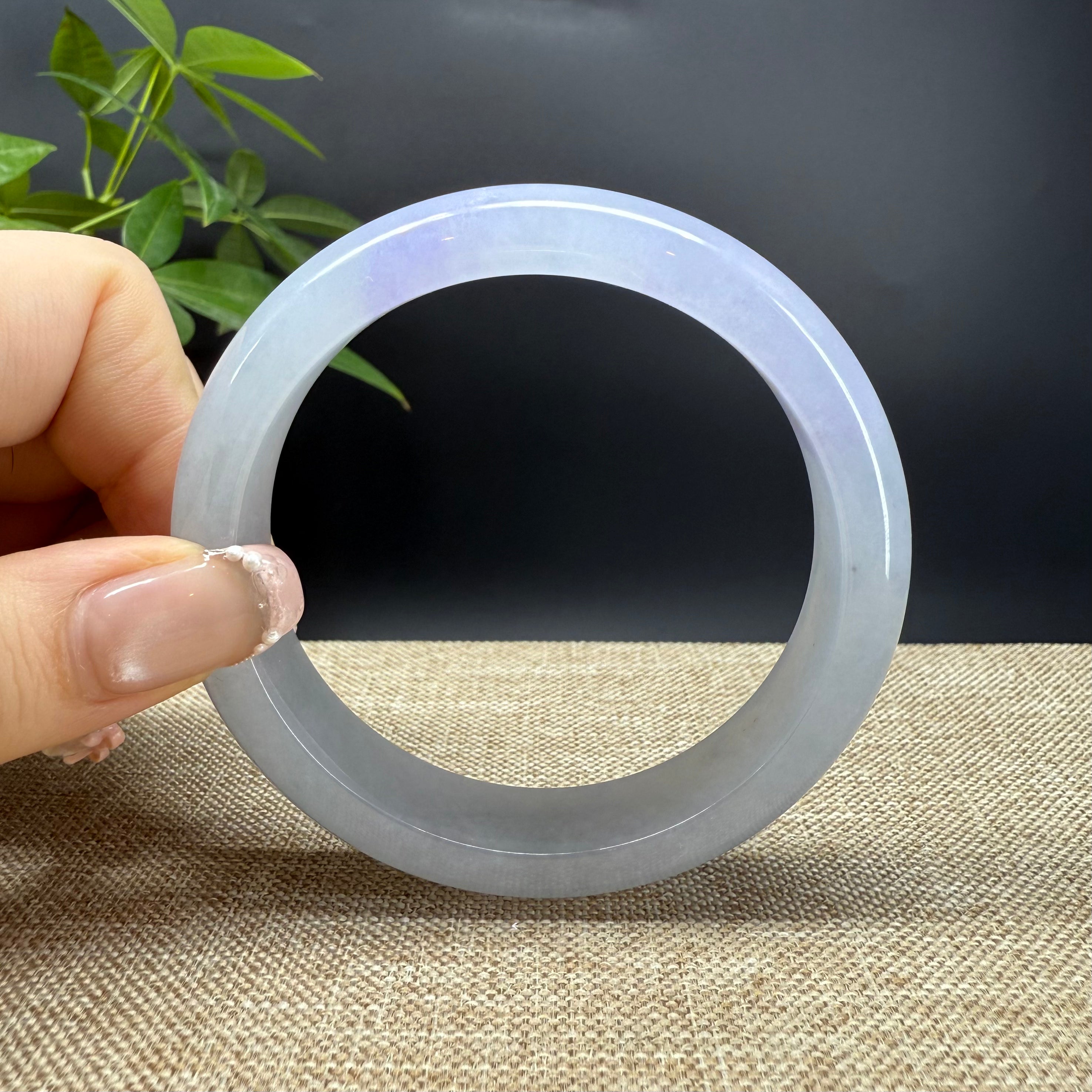 Authentic Burmese Icy Lavender Green Jadeite Bangle Bracelet 61mm - Elegant Handmade Jewelry for Women, Perfect for Weddings, Parties & Special Occasions