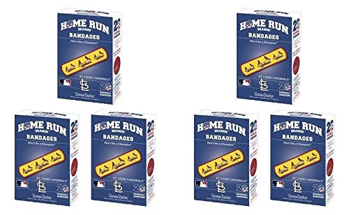 Set of 6 Boxes (120 Total Bandages) - Home Run Brands St Louis Cardinals Bandages for First Aid, Sports Injuries & Everyday Cuts