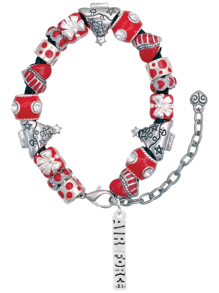 Military Red Christmas Bead Bracelet - 7