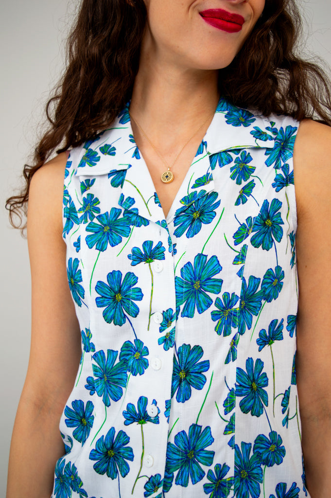 Lexa Tank Top - Women's Linen Bamboo Blend Shirt in Aster Color - Perfect for Summer Outfits, Casual Wear & Beach Vacations