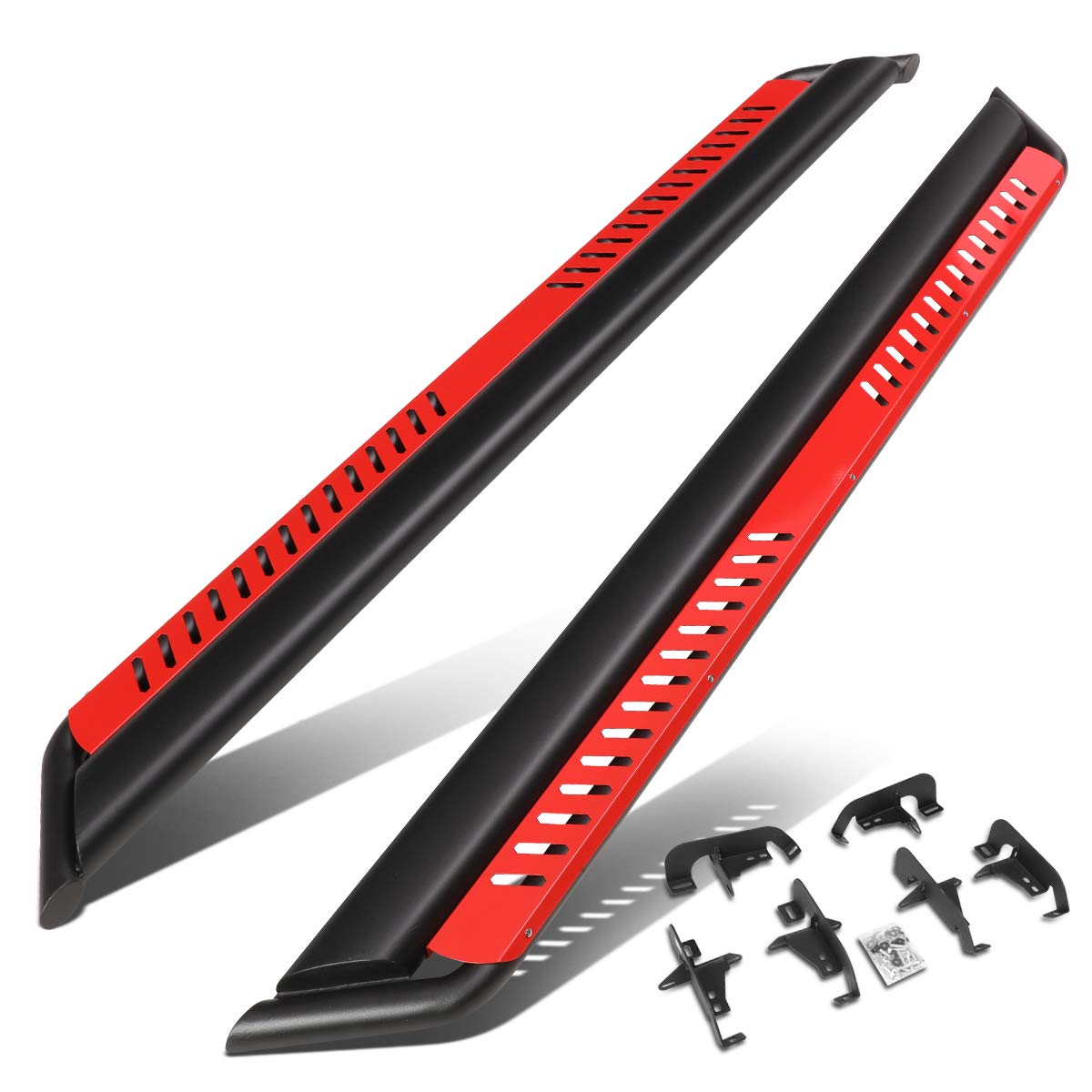 DNA Motoring STEPB-ZTL-8143-RD Stainless Steel Oval Side Nerf Bar Running Board with Dropped Steps for Jeep Wrangler JL Unlimited 4-Door 2018-2022 (Red) - Off-Road Protection & Easy Step Access for Adventure & Daily Driving
