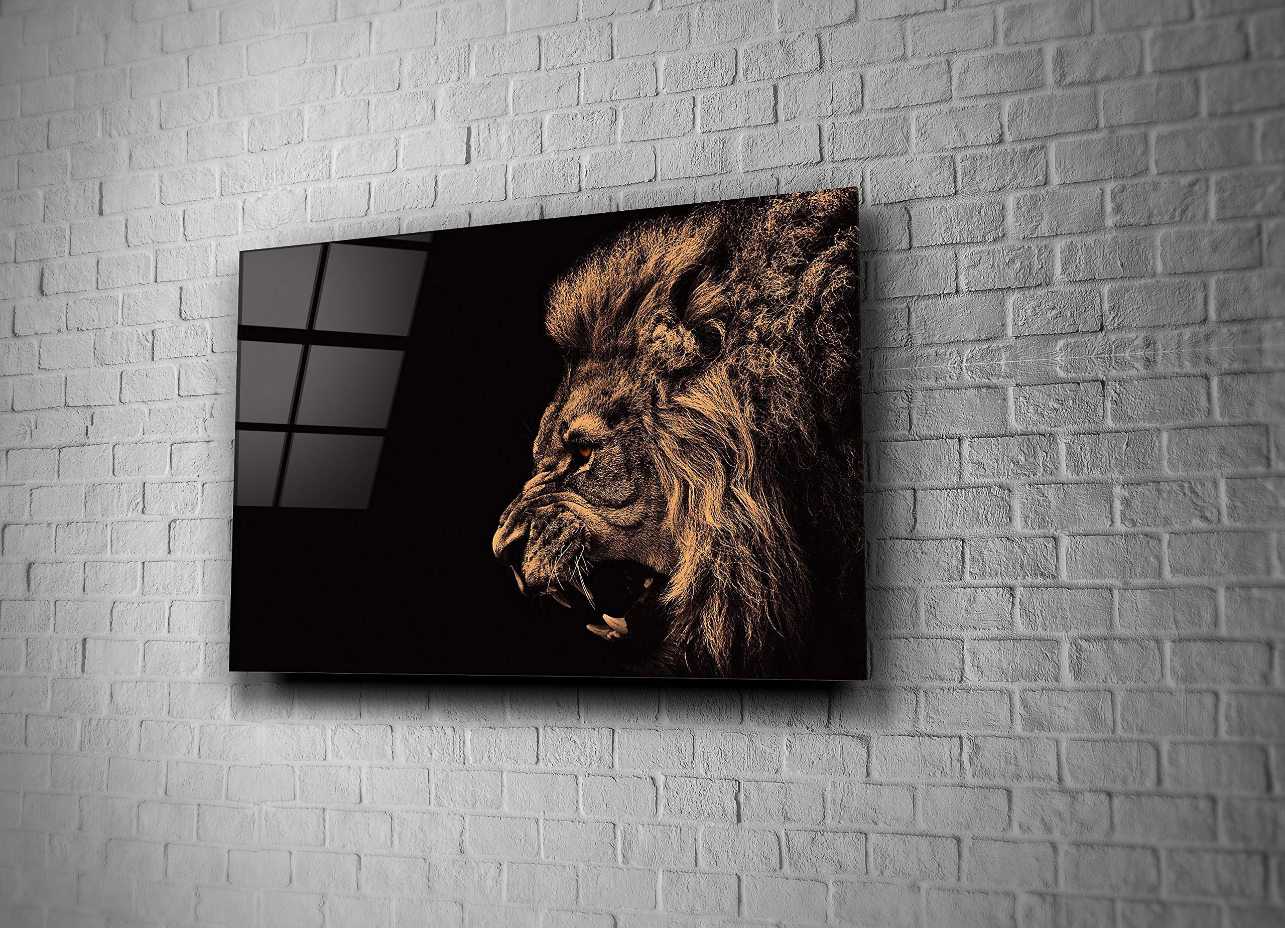 Lion Head Home Office Decor Print - Tempered Glass Wall Art for Living Room, Bedroom & Office - Unique Gift Idea for Housewarming, Birthday & Holidays