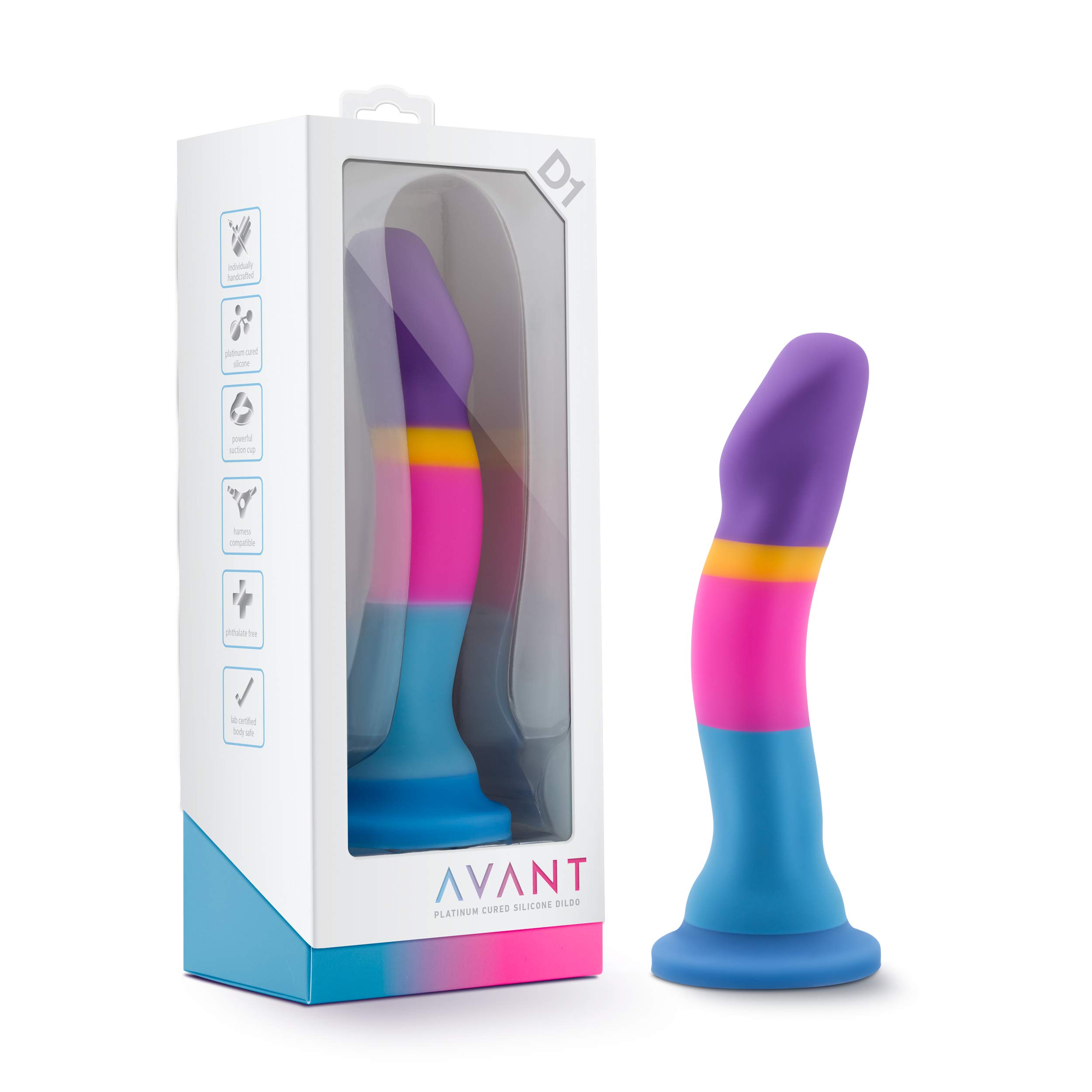 Blush Novelties Avant D1 Platinum Cured Purio™ Silicone Dildo - 7.5 Inch Ultra Smooth Ridged Shaft with Suction Cup Base - Strap-On Compatible for Women, Men & Couples - Hot ‘n’ Cool Sensation - Perfect for Solo Play, Couples Bonding & BDSM Exploration
