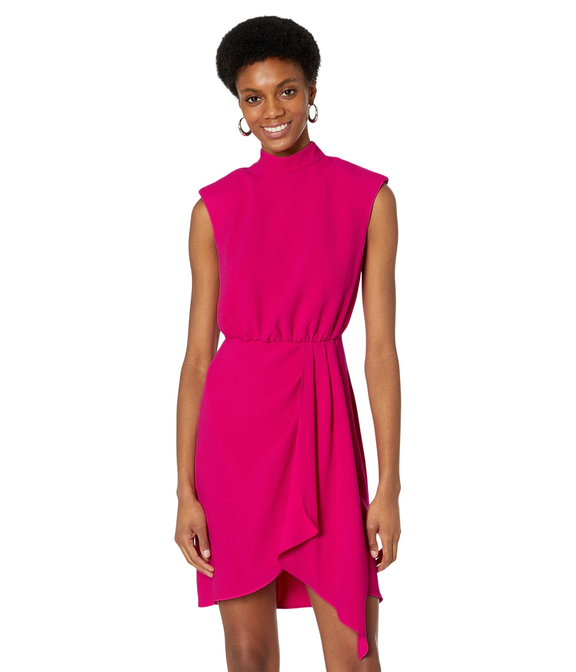 Trina Turk Women's Crepe Dress - Elegant Flowy Midi Dress with V-Neck & Short Sleeves for Casual Wear, Office, Parties & Special Occasions