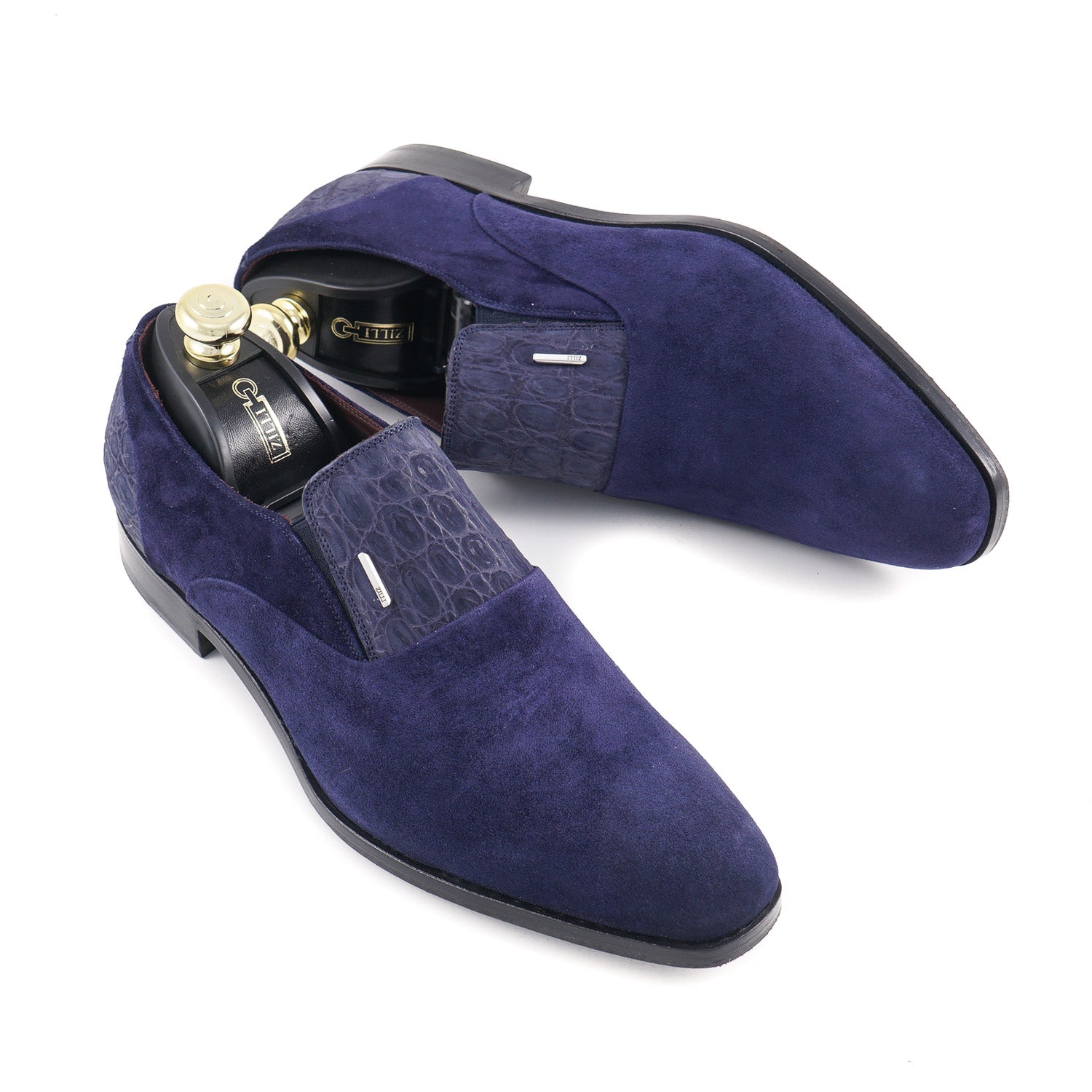 Luxury Zilli Calf Suede & Caiman Leather Loafers for Men - Premium Italian Designer Dress Shoes for Business, Wedding & Formal Occasions