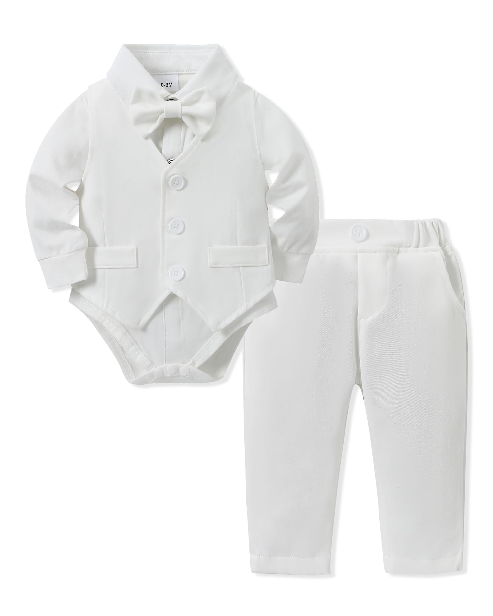 YUEMION Baby Boy Outfits - Gentleman Summer Short Sleeve Bowtie Bodysuit & Suspenders Shorts Set (3-24 Months) | Formal Wear for Infants, Photo Shoots & Special Occasions