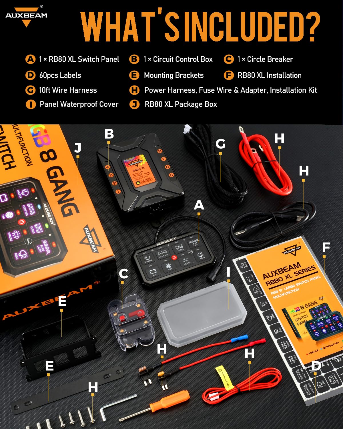 Auxbeam RGB 8 Gang Switch Panel 5.3 Inch RB80 XL - Waterproof Offroad Marine Toggle Switch Pod with Momentary/Pulsed Function & Backlight for Trucks, ATV, Boats - Durable Relay System Box with 2 Year Warranty | Perfect for Off-Roading, Marine Applications & Vehicle Customization