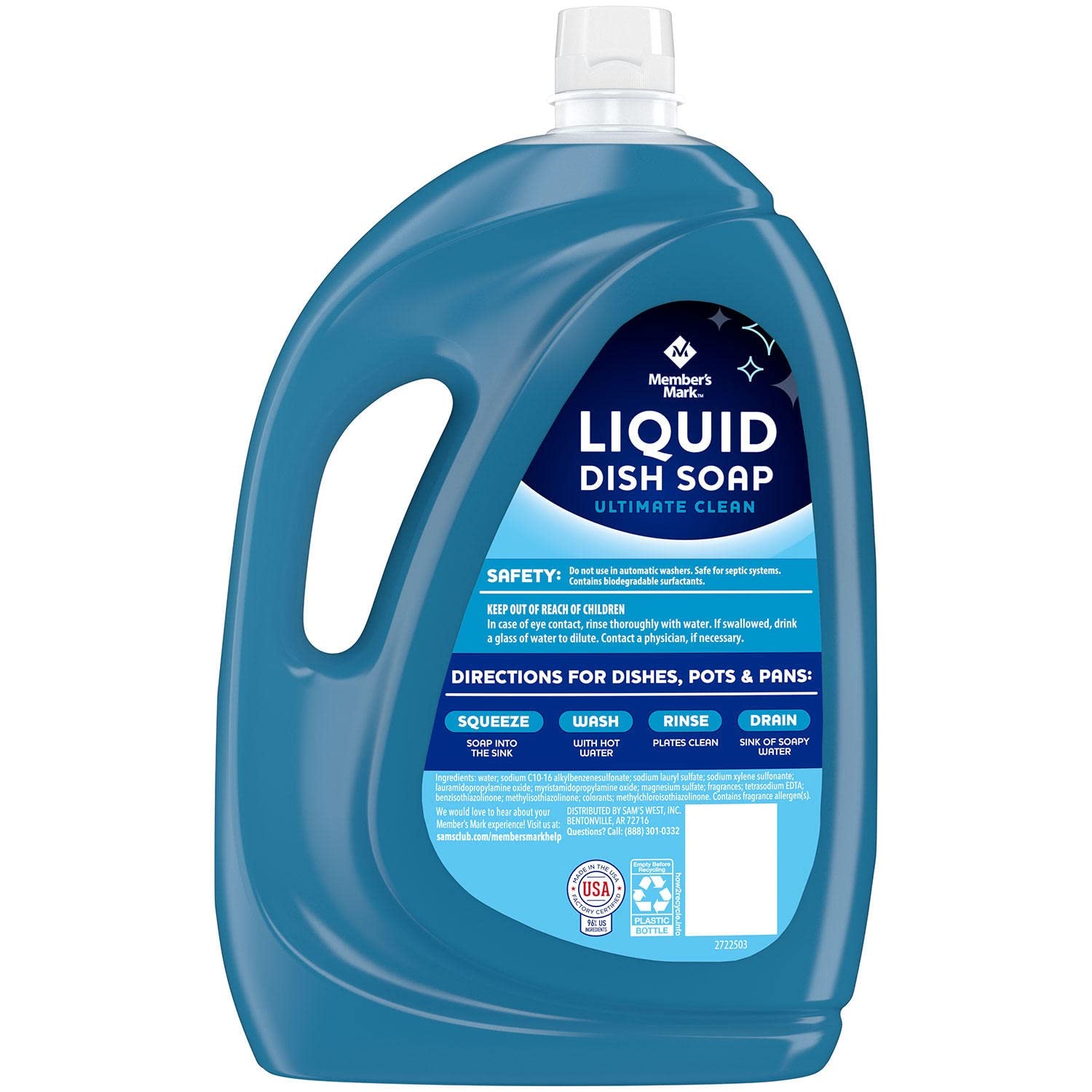 Member's Mark Liquid Dishwashing Soap - 100 Fl Oz | Powerful Grease-Cutting Dish Detergent for Hand Washing Dishes, Pots & Pans | Ideal for Kitchen, Restaurant & Home Use