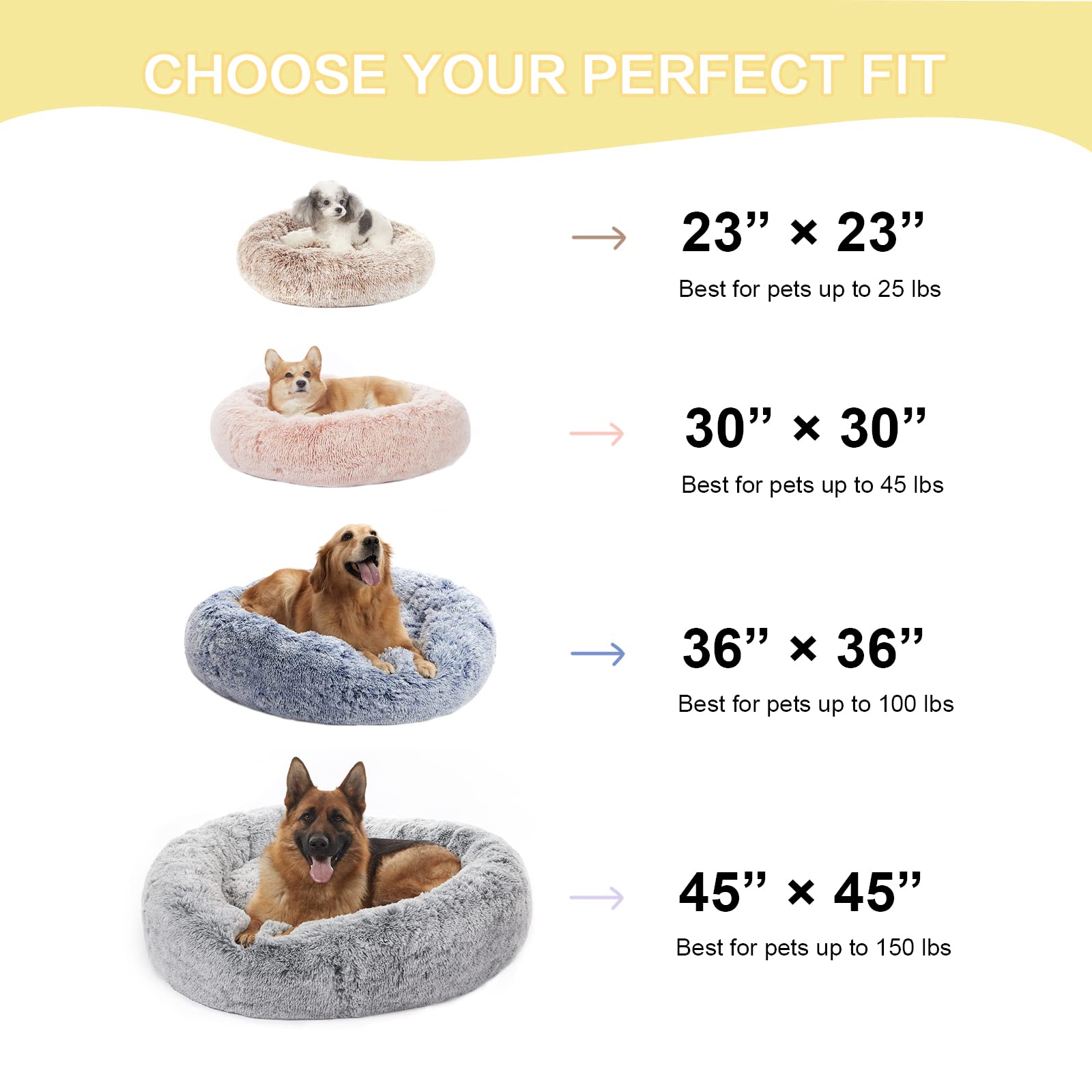 Calming Donut Dog Bed for Large Dogs - 36 Inch Round Fluffy Anti-Anxiety Pet Bed | Machine Washable Plush Dog Bed in Light Blue | Perfect for Crate Training, Anxiety Relief & Cozy Napping