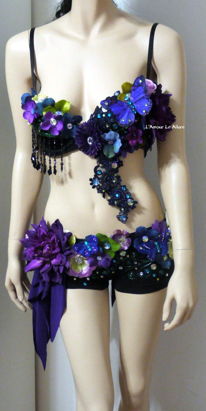 Dark Purple Fairy Monokini Swimsuit - Sexy Rave Bra & Dance Costume for Women - Perfect for Pool Parties, Music Festivals & Burlesque Performances