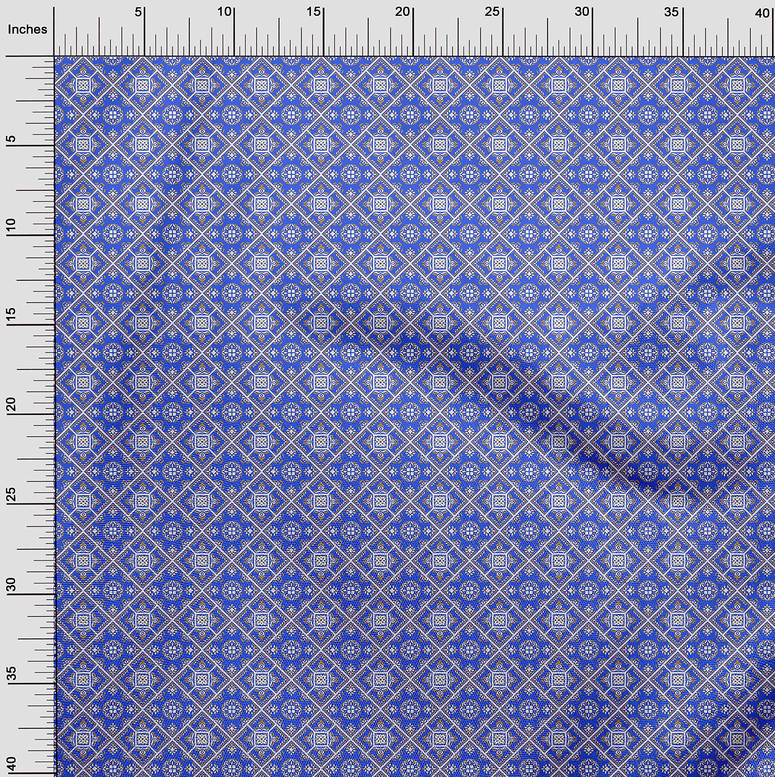 oneOone Rayon Blue Fabric Mosaic Print - 56 Inch Wide Sewing Material by The Yard for DIY Clothing, Dresses & Home Decor Projects