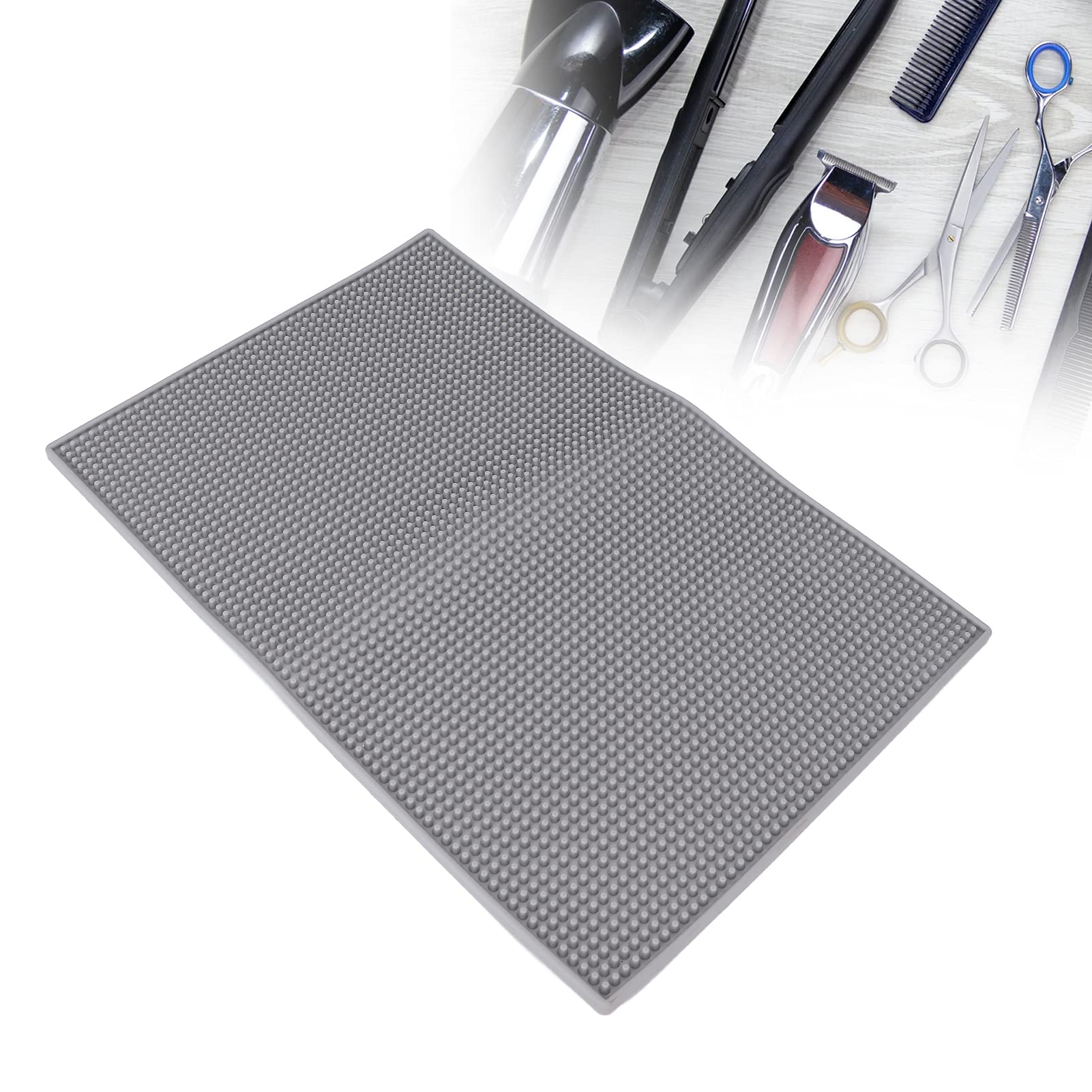 Non-Slip Heat Resistant Silicone Hairdressing Mat - Large Barber Styling Pad for Salon & Home Use, Durable Grey Hair Cutting Tools Accessory (Perfect for Haircuts, Coloring & Styling)