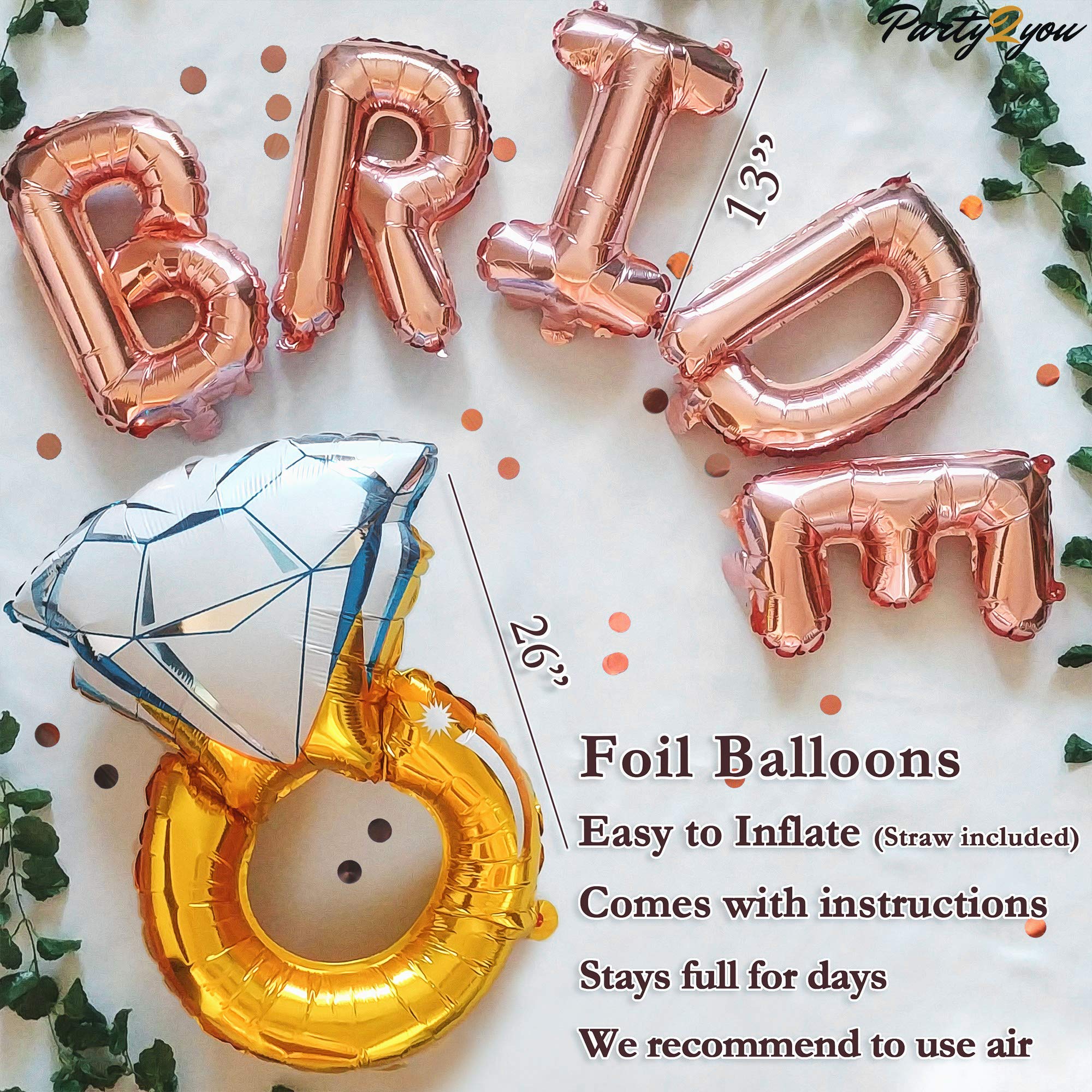 Bachelorette Party Decorations & Games Kit - Bride Sash, XL Ring Balloon, Rose Gold Curtains, Banner, Latex Balloons & Eco-Friendly Gold Straws | Bridal Shower Supplies for Wedding Celebrations & Girls' Night Out