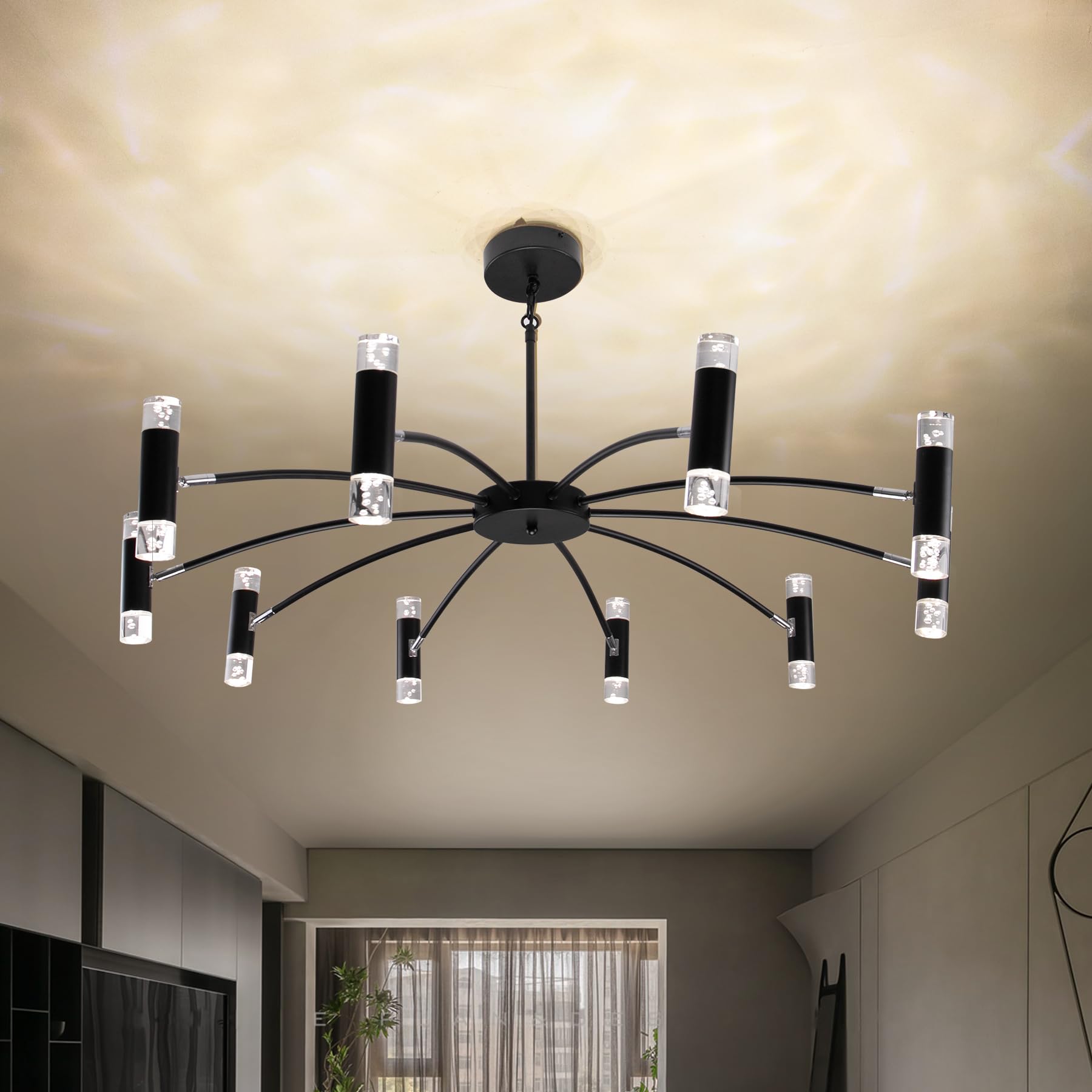 Modern LED Ceiling Light - Dimmable Black Chandelier, Adjustable 10-Light Sputnik Pendant Lamp for Living Room, Bedroom, Kitchen Island & Foyer (3000K-6500K) | Energy Efficient Bubble Design Lighting Fixture for Home & Office Decor