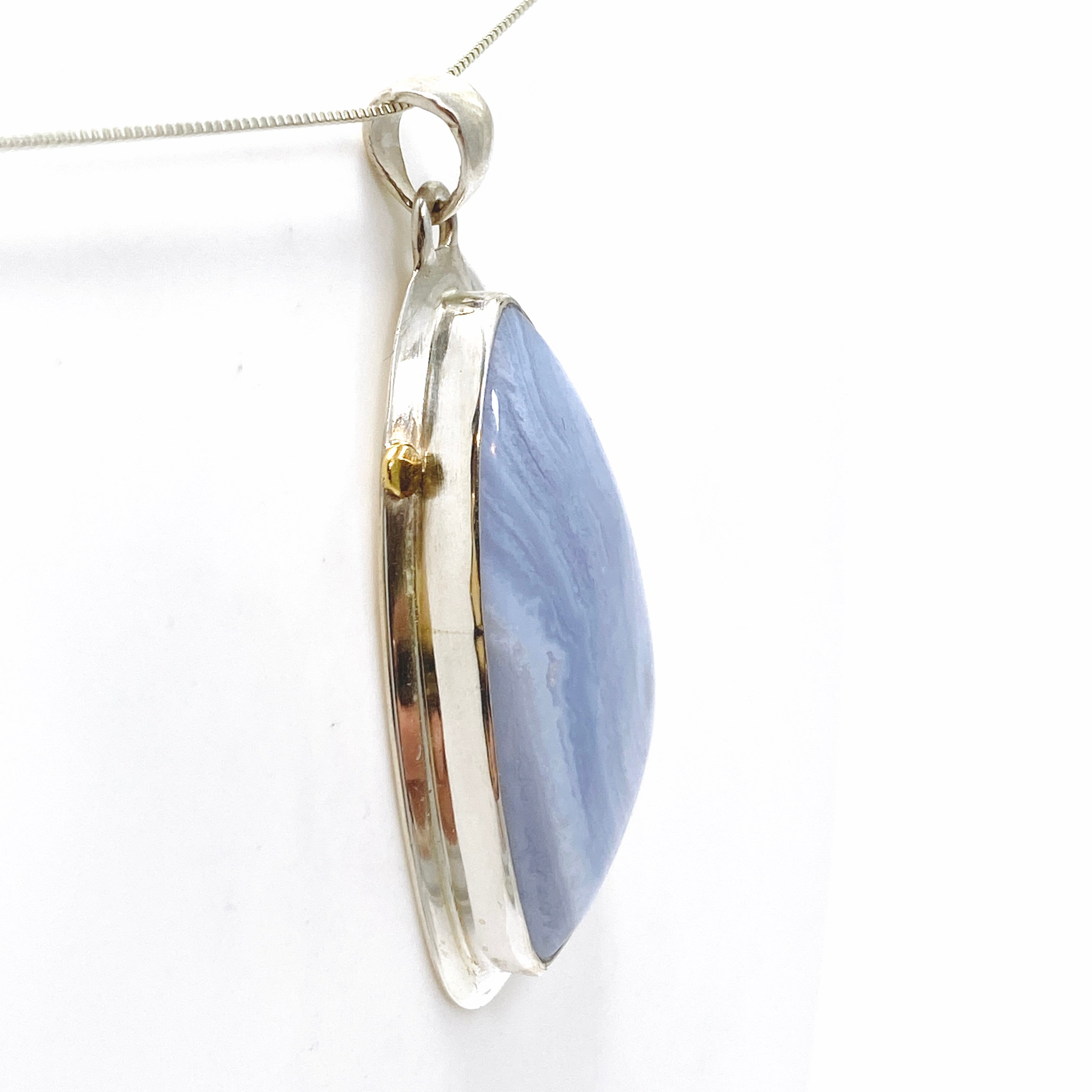 Blue Lace Agate Freeform Cabochon Pendant in Sterling Silver Setting KPGJ4835 - Elegant Jewelry for Women, Perfect Gift for Birthday, Anniversary & Special Occasions