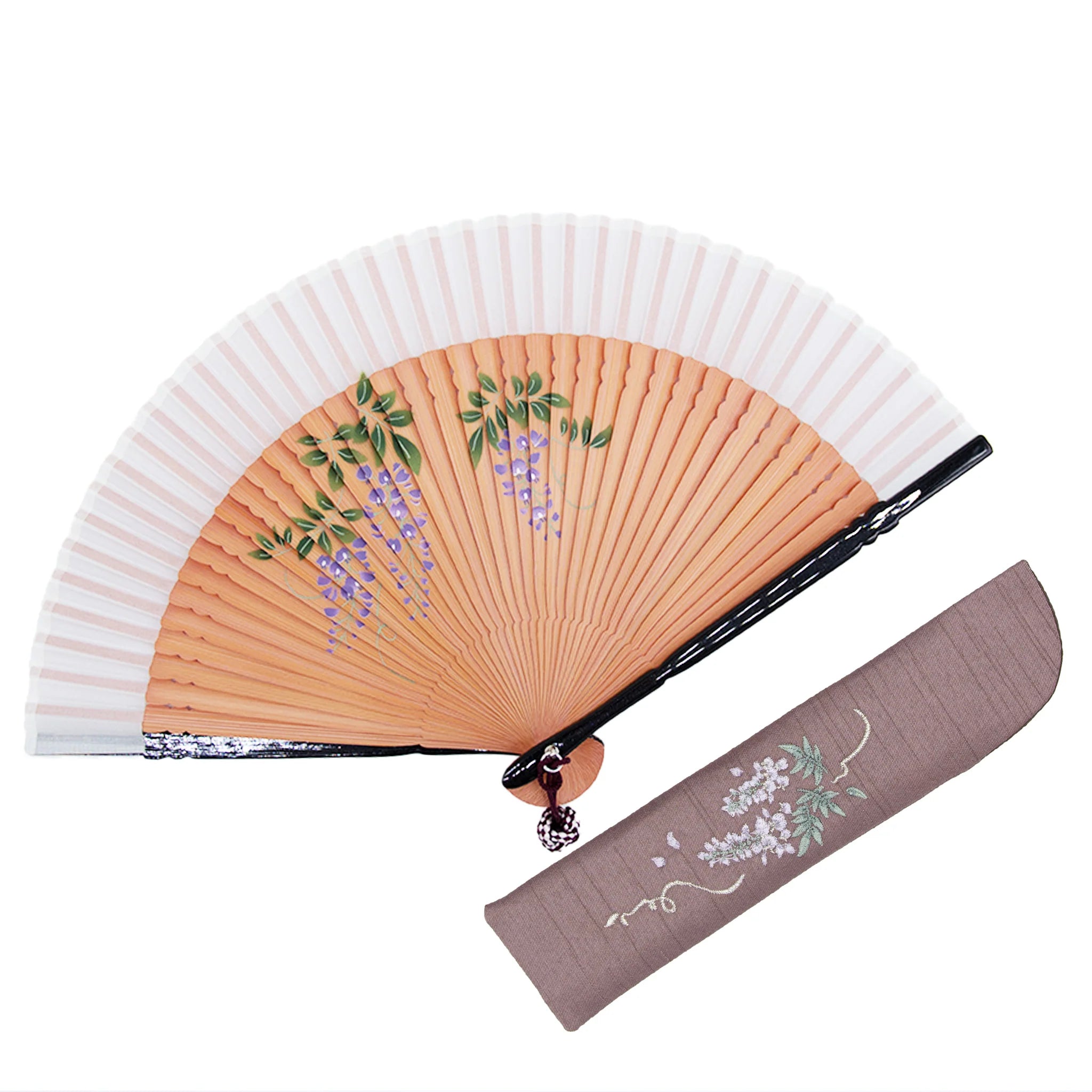 Elegant Japanese Folding Fan for Women - Handcrafted Small Sensu with Wisteria Design | Perfect for Summer, Cosplay, Tea Ceremony & Traditional Events