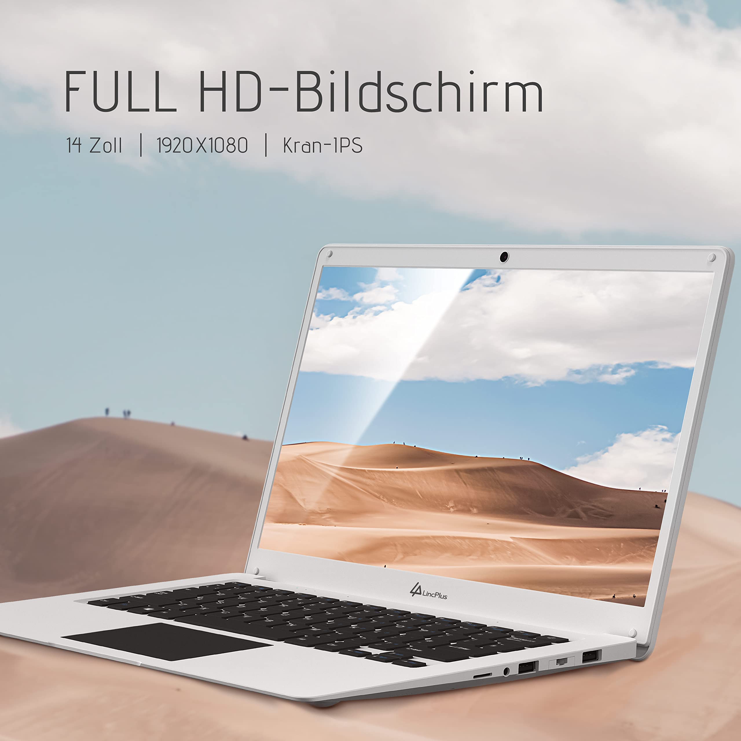 LincPlus 14 Inch Full HD Laptop - 4GB RAM, 128GB SSD, QWERTZ Keyboard - Lightweight Notebook for Home, Office & School - Windows 10 S | Portable Computer for Remote Work, Online Classes & Business Travel