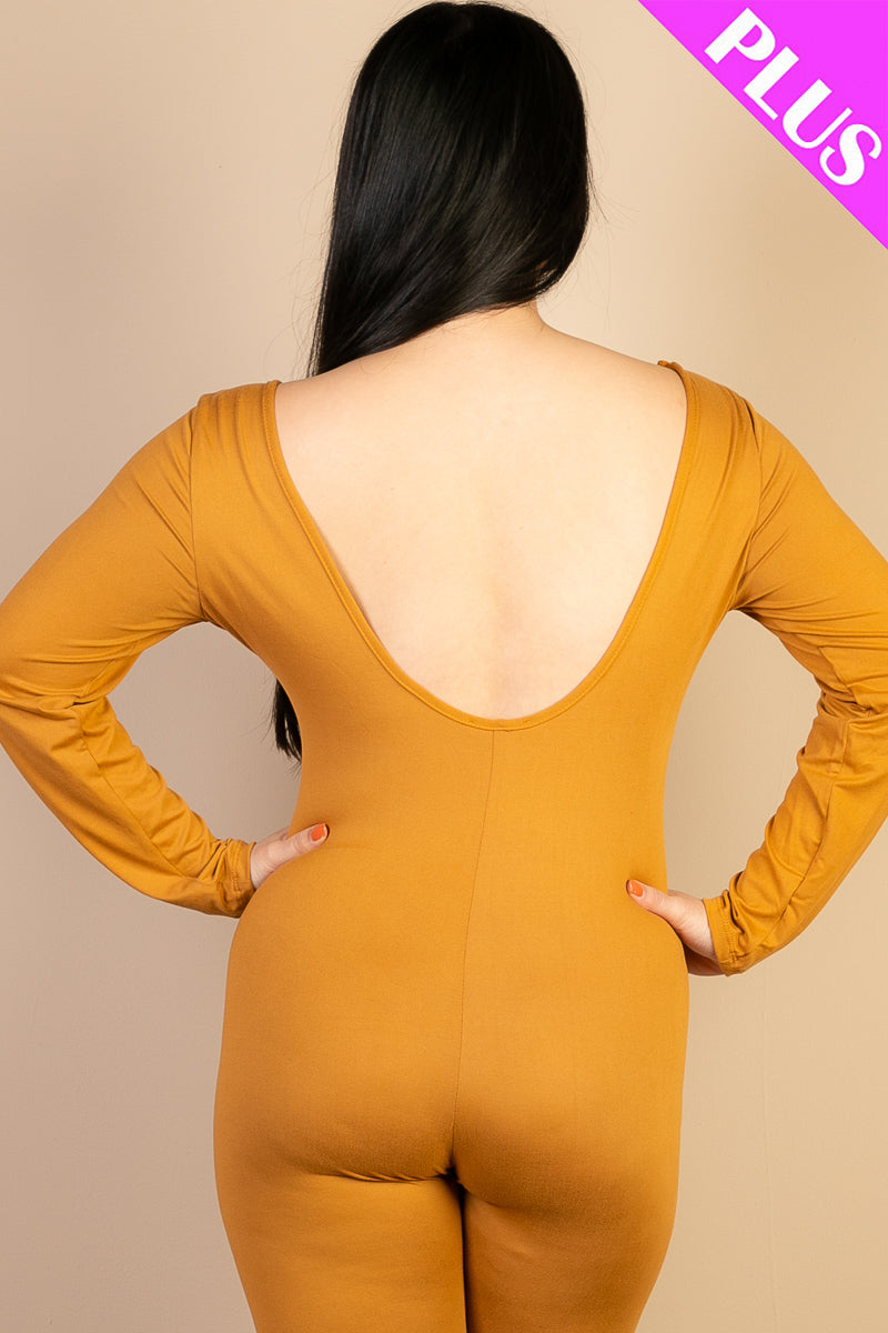 Plus Size Scoop Neck Long Sleeve Bodycon Jumpsuit for Women - Stretchy Comfort Fit Party & Evening Wear (CAPELLA) - Perfect for Club Nights, Date Nights and Special Occasions