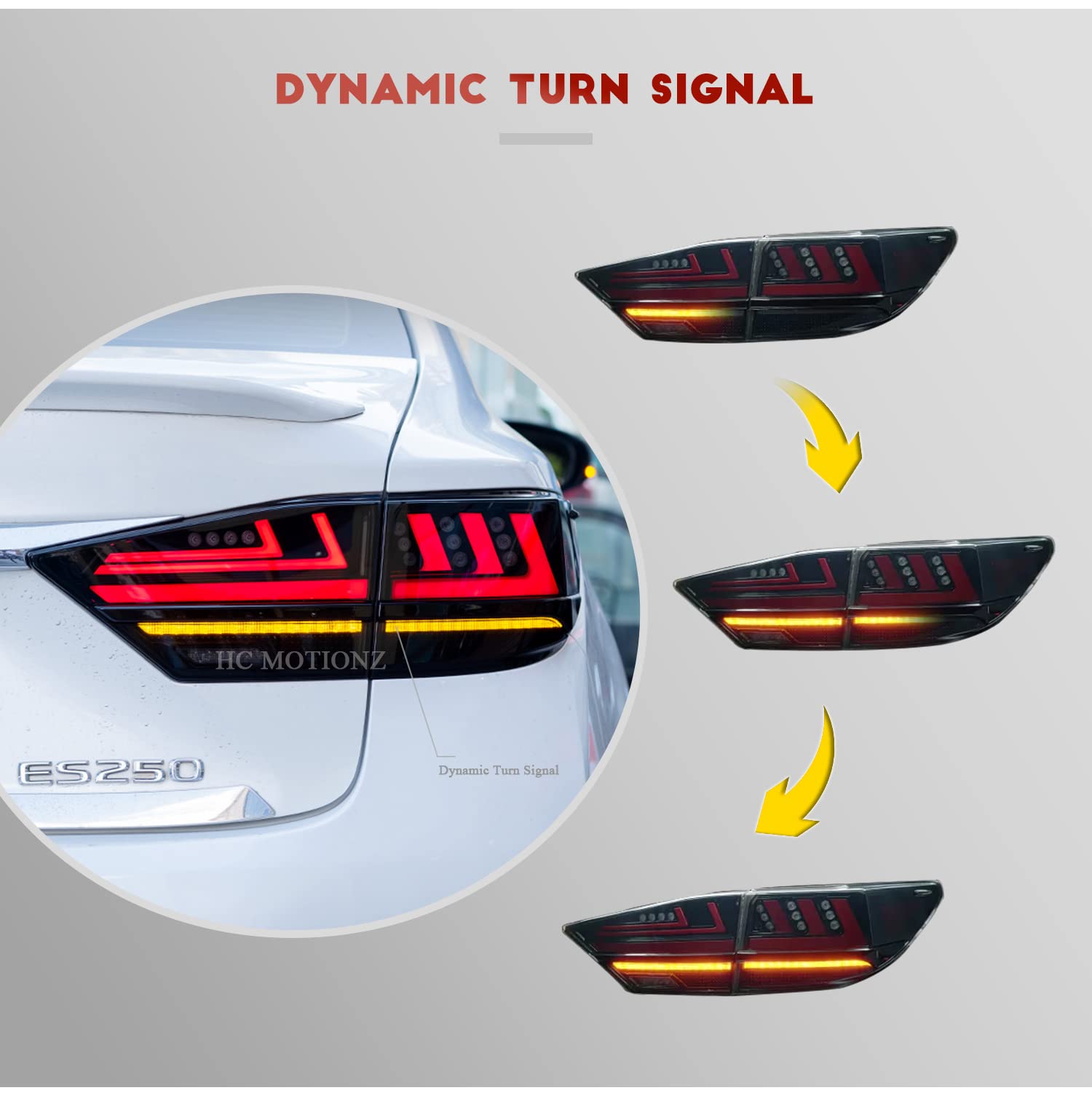 HCMOTIONZ LED Tail Lights Assembly for Lexus ES350 ES300h 2013-2018 - Dynamic Turn Signal Brake Light with Startup Animation | Rear Lamps Replacement | Enhanced Nighttime Visibility & Style Upgrade