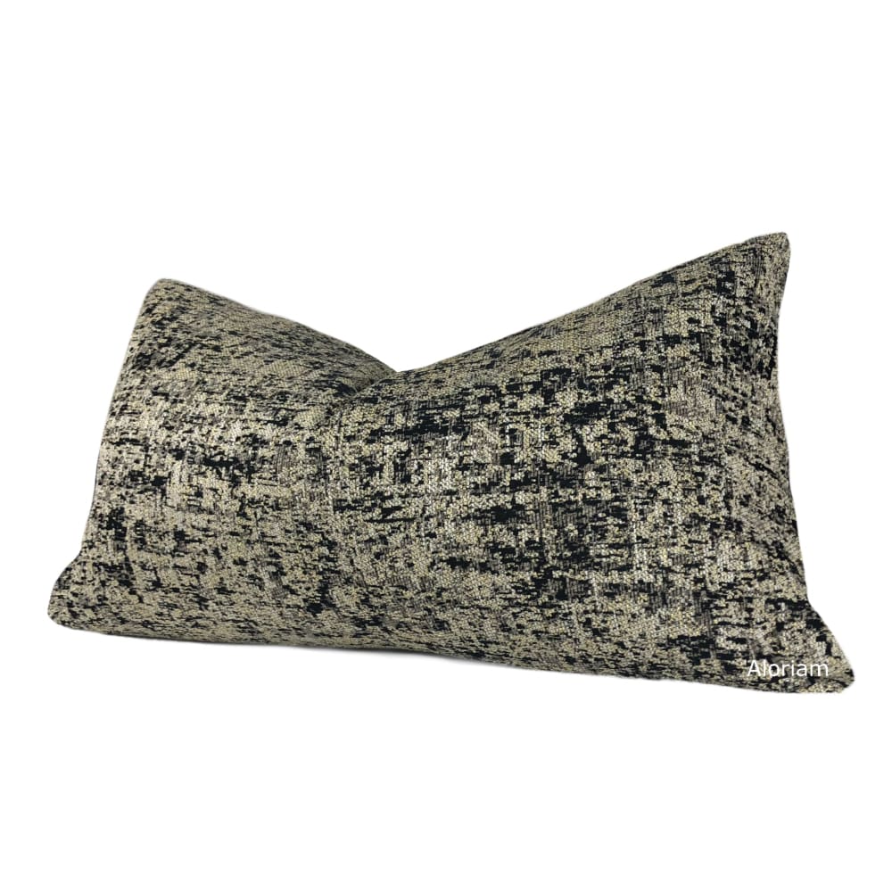 Jacqueline Black Metallic Gold Pyrite Pillow Cover - Luxury Decorative Throw Pillow Case for Sofa, Bed & Home Decor - 18x18 Inches