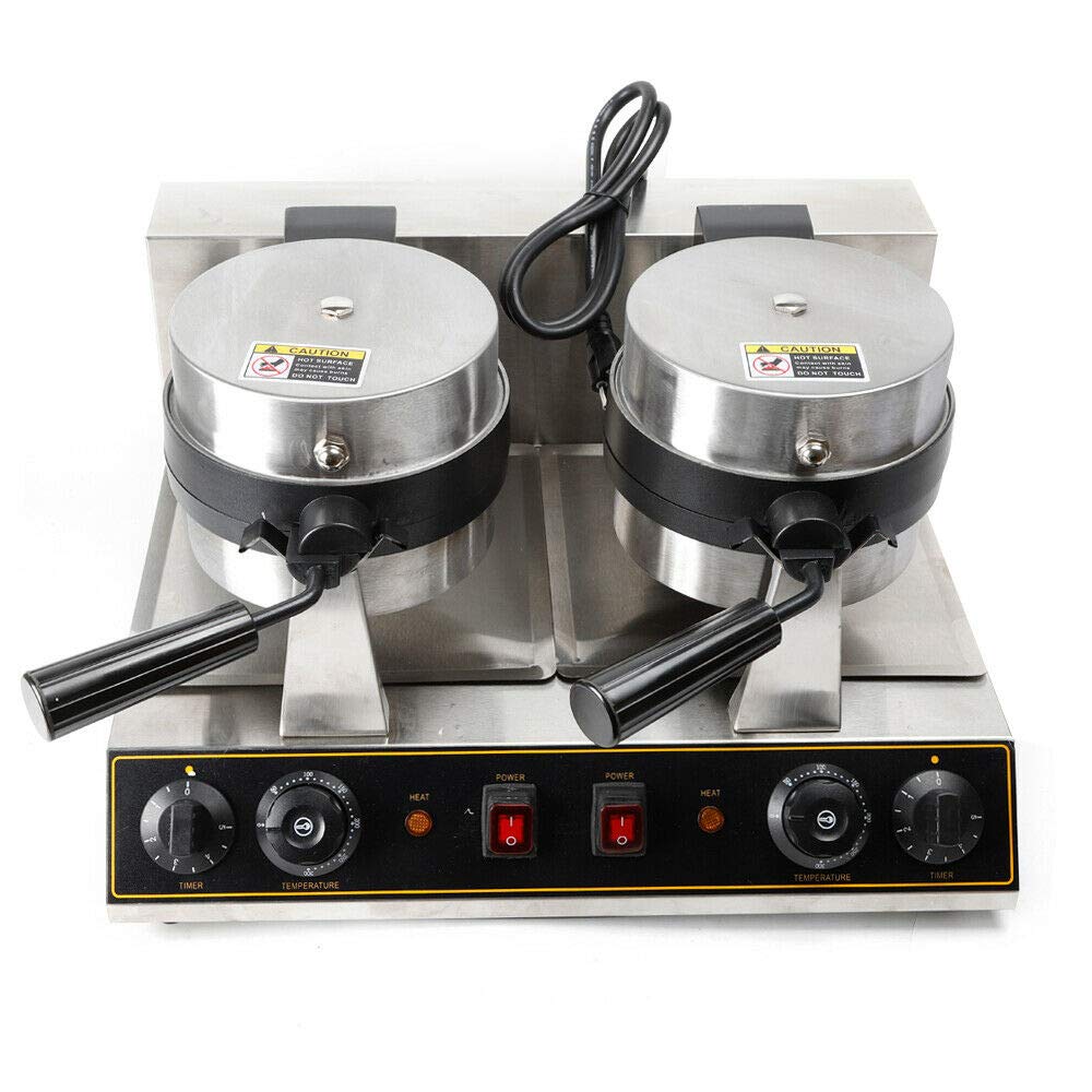 Commercial Waffle Maker 2600W - Double Head Stainless Steel Rotating Waffle Machine with Non-Stick Round Plates - Perfect for Restaurants, Cafes, and Breakfast Catering Businesses