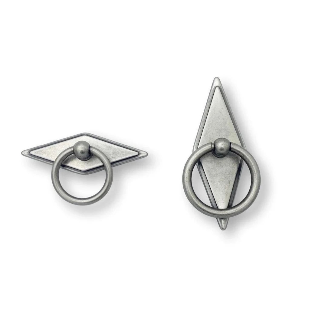 Vintage Rhombus Ella Antique Silver Ring Drawer Pulls with Backplate - Cabinet & Furniture Hardware for Kitchen, Bathroom, Dresser, and Home Decor