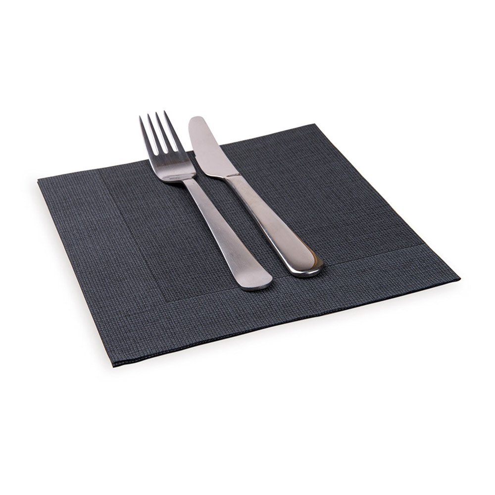 Premium Disposable Napkins 15.75 Inch - 600 Count Soft Linen-Like Paper Napkins | Highly Absorbent Air-Laid Black with White Threads | Pre-Folded for Elegant Dinner Parties, Weddings & Catering Events