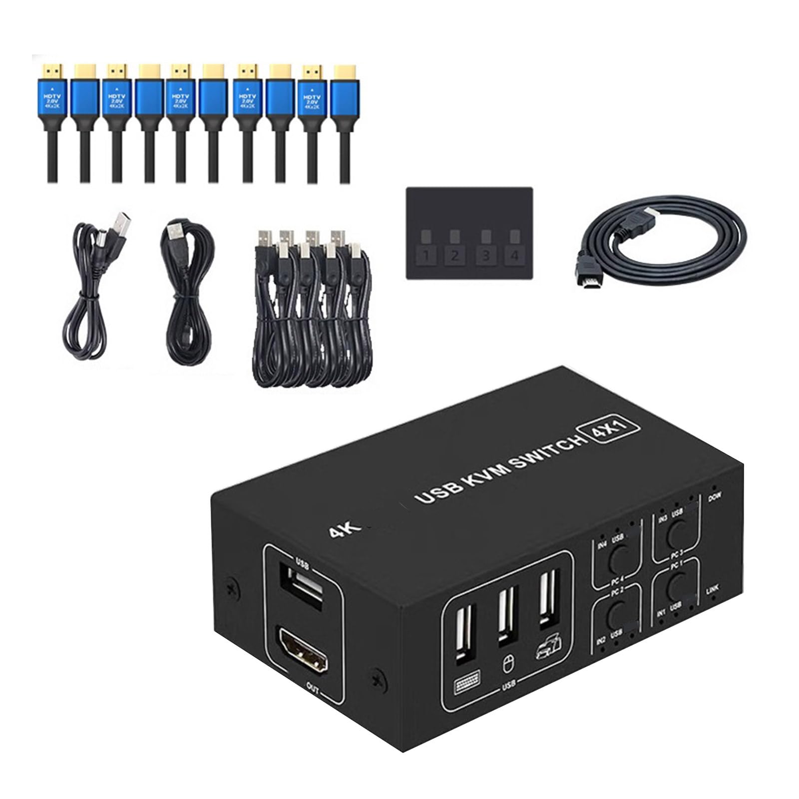 4-Port USB KVM Switch - 4 in 1 Out USB Sharing Hub for Keyboard, Mouse, Printer & Monitor | Perfect for Home Office, Multi-Computer Setup & Virtual Machine Control