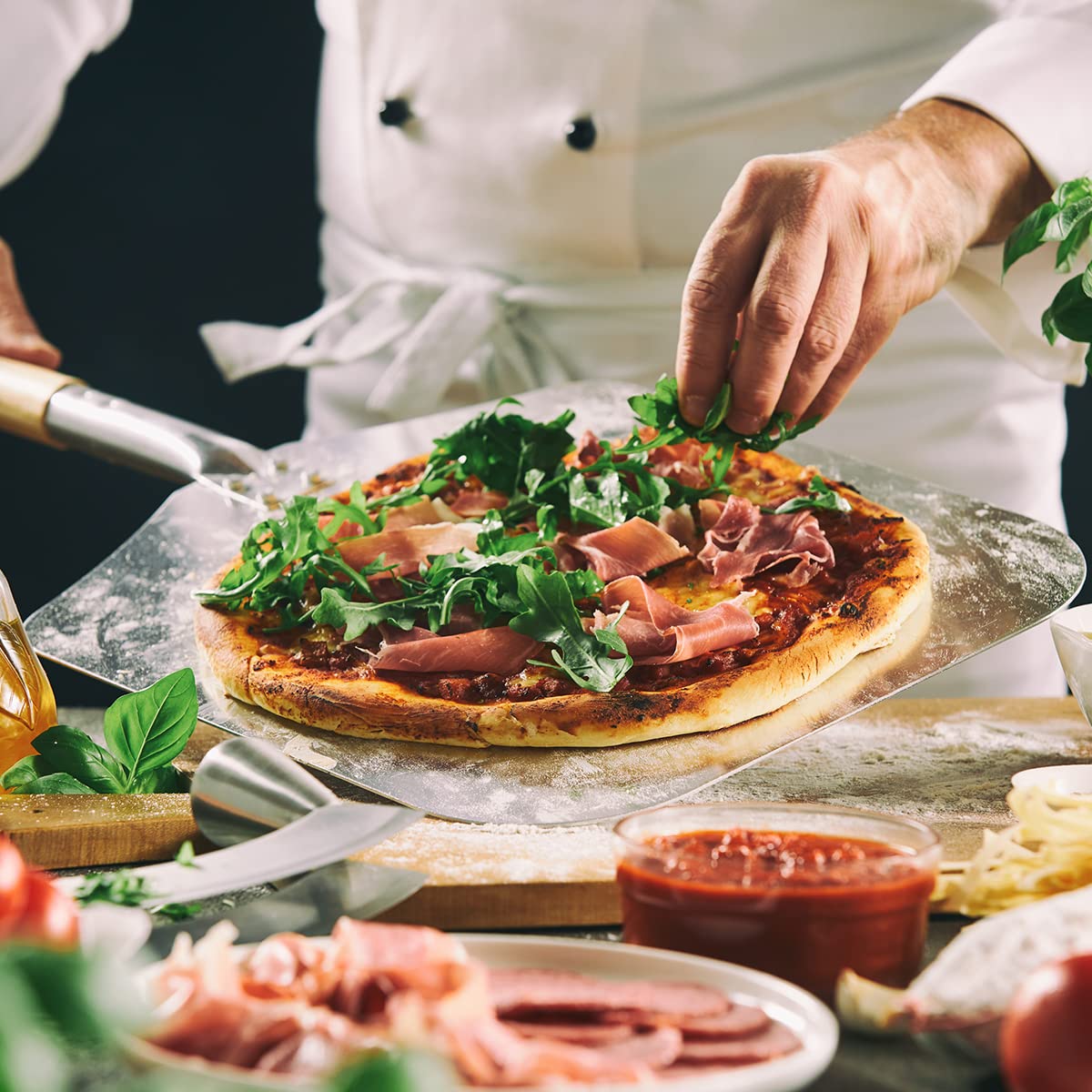 Joeji's 30 x 38cm Cordierite Pizza Stone & Aluminum Peel Set with Removable Wooden Handle - Perfect for Oven, Grill, BBQ - Ideal for Baking Bread, Pizza, Cookies & More
