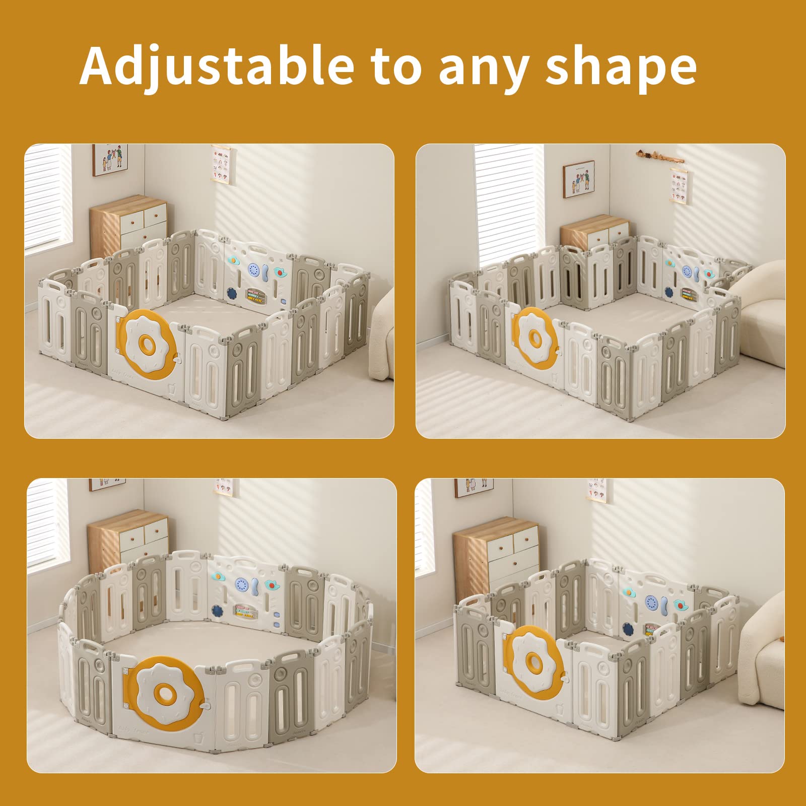 Foldable Baby Playpen with Game Panel & Safety Gate - Adjustable 14-Panel Play Yard for Babies & Toddlers - Portable Indoor Playpen for Home, Nursery & Daycare Use