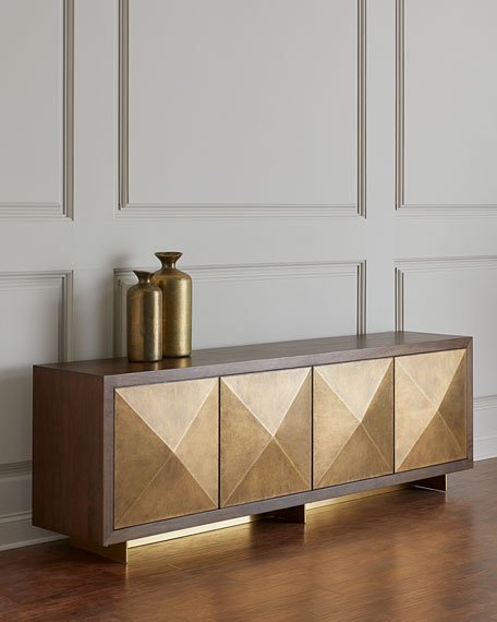 Oriole Brass Door Media Console Table - Handmade Metal TV Stand for Living Room | Elegant Entryway & Hallway Furniture for Home Decor
