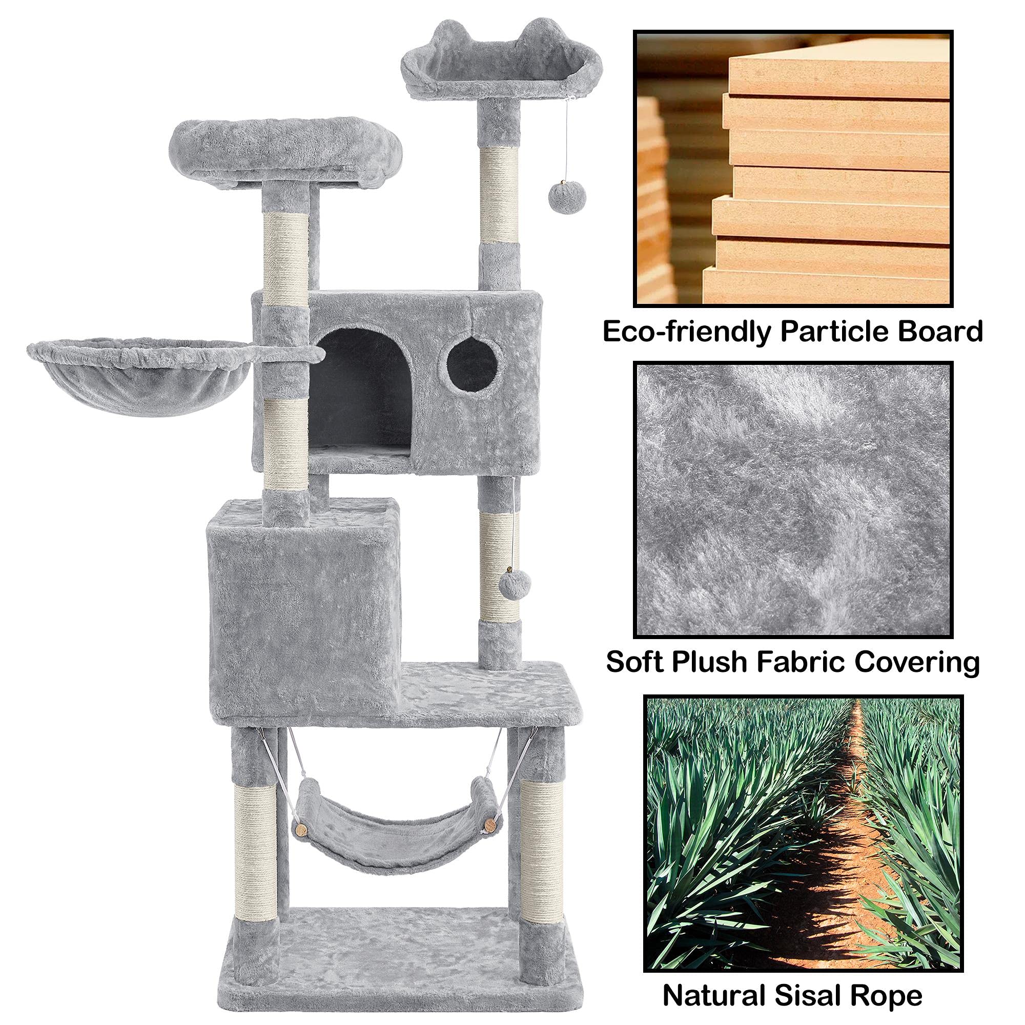 Topeakmart 64.5'' Large Cat Tree Condo Tower with Scratching Posts, Perches & Hammock - Multi-Level Cat Playhouse Furniture for Indoor Cats - Perfect for Play, Rest & Climbing in Living Rooms & Bedrooms