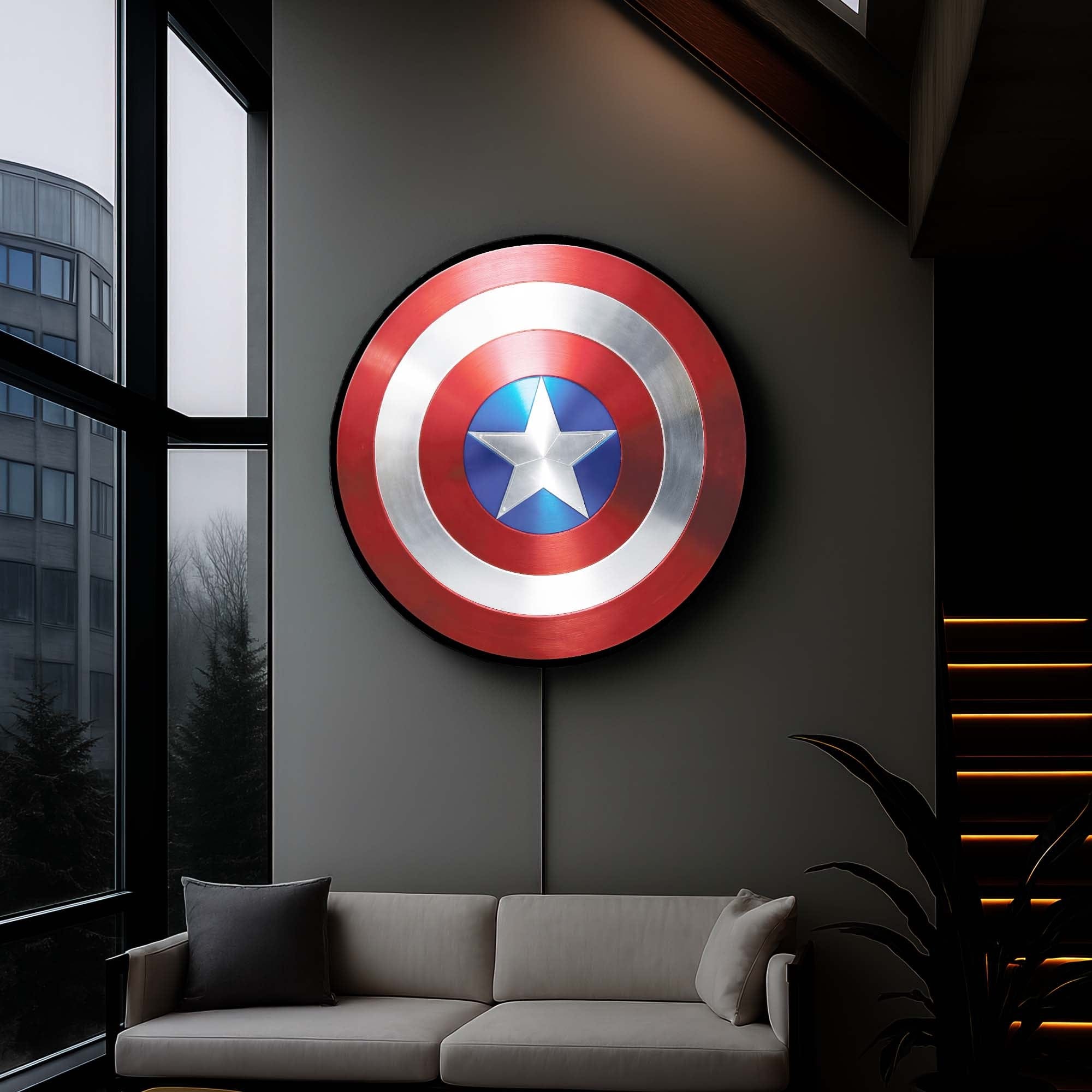 Shield Backlit Tempered Glass Wall Art - Modern LED Illuminated Home Decor for Living Room, Bedroom & Office