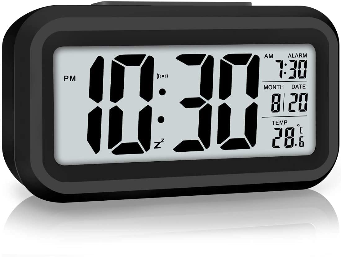 Smart Digital Alarm Clock with Large LED Display, Night Light & Indoor Temperature - Battery Operated Desk Clock for Bedroom, Kids, Students - Perfect for Nightstands, Home Office & Birthday Gifts