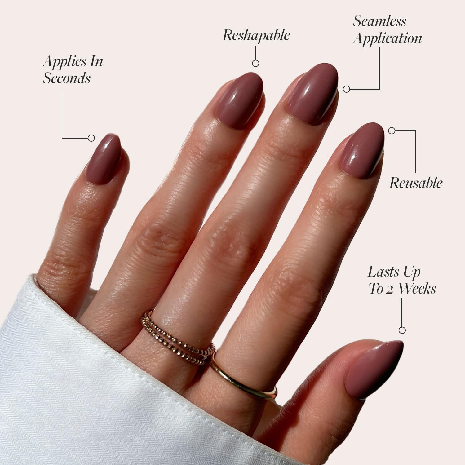 Glamnetic Press On Nails - Fall Mauve | Opaque Muted Blush Mauve Short Oval Fake Nails with Glue, Reusable Stick On False Nails Kit (15 Sizes, 30 Nails) | Salon Quality Manicure | Perfect for Parties, Weddings & Everyday Wear