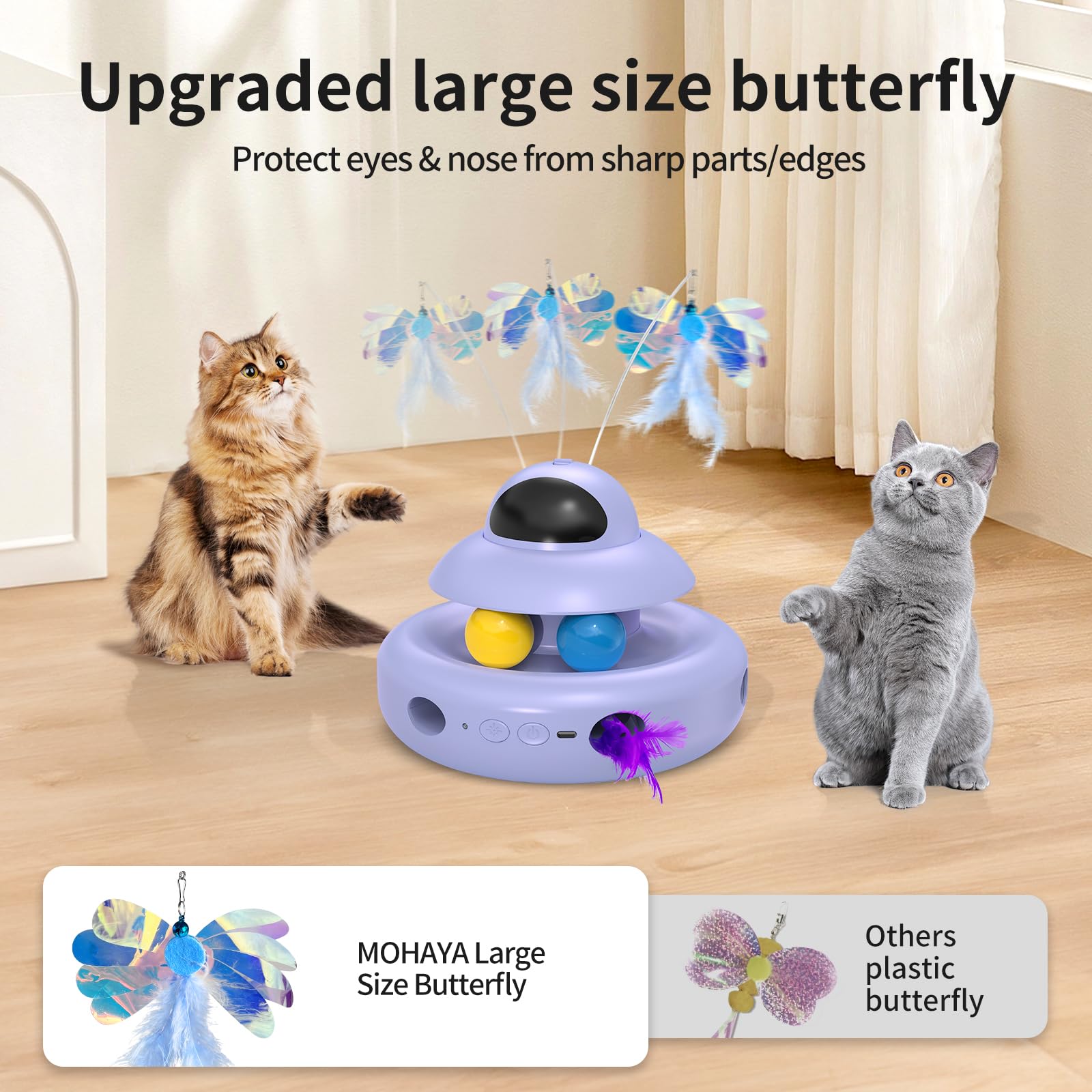Interactive Cat Toy Set - 4-in-1 Rechargeable Electric Flying Butterfly, Moving Ambush Feather & Track Balls - Boredom Relief for Indoor Adult Cats - Perfect for Playtime, Exercise & Mental Stimulation