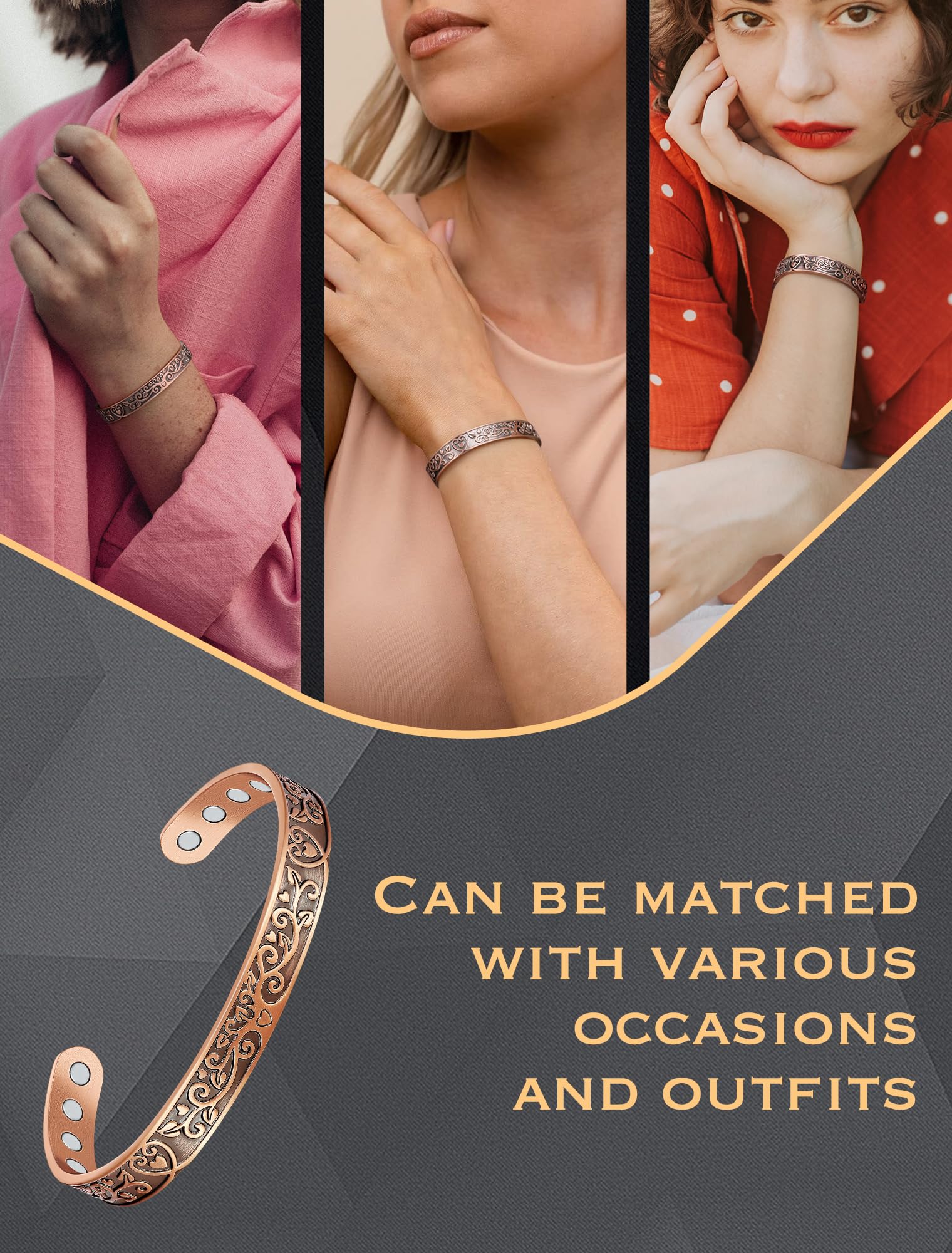 Jeracol 12X Ultra Strength Copper Bracelets for Men & Women - 99.99% Pure Solid Copper Magnetic Therapy Bracelet with Tree of Life Design - Arthritis Pain Relief & Improved Circulation - Comes with Elegant Gift Box - Perfect for Daily Wear, Yoga, Meditation & Wellness Gifts