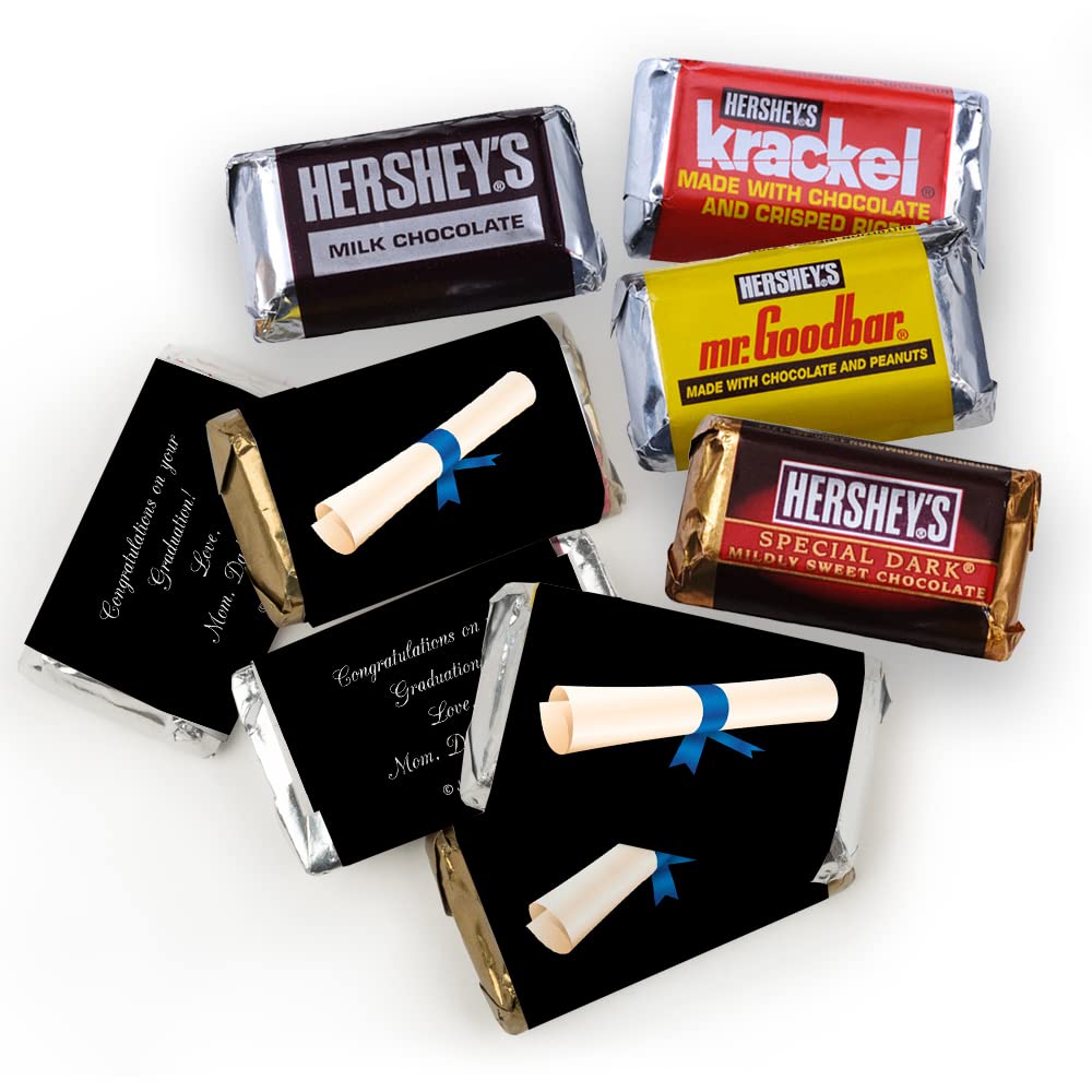 Personalized Graduation Mini Chocolate Candy Bars with Diploma Design - 75 Count Bulk Pack - Blue - Perfect for Graduation Party Favors, School Events & Gift Giving