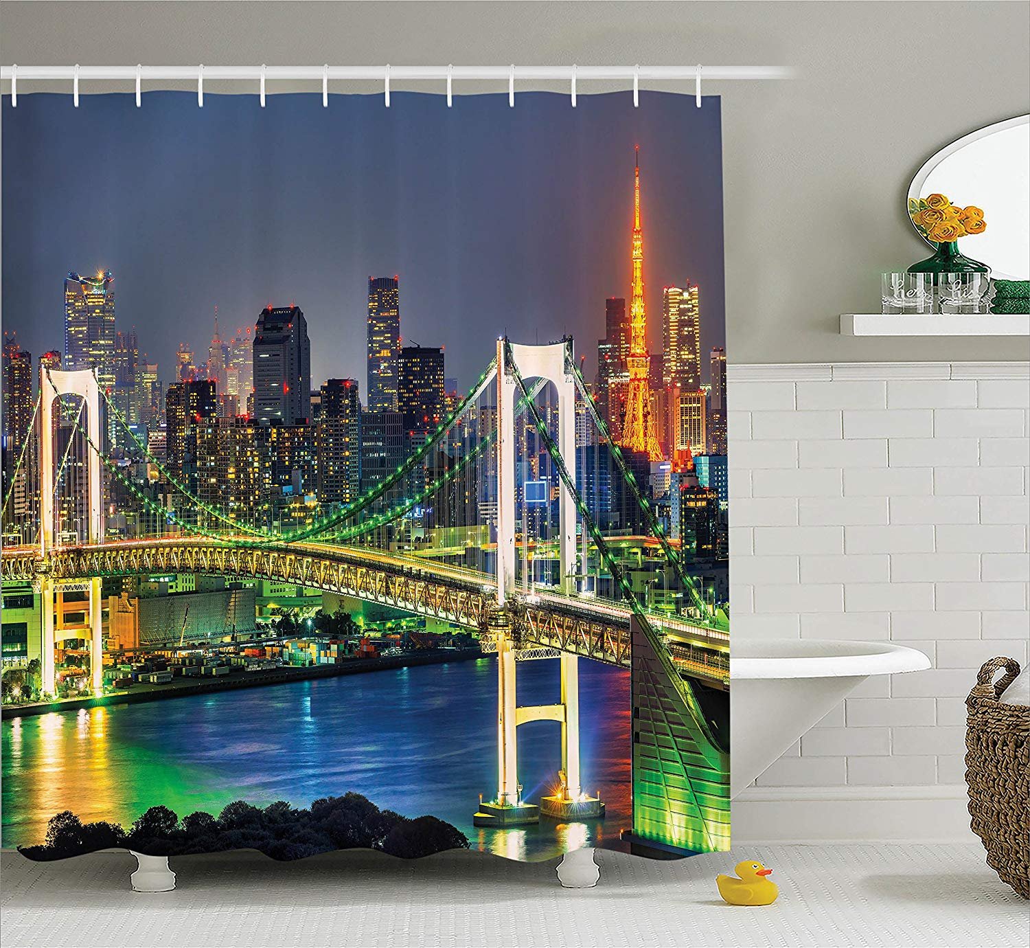 Tokyo Skyline Shower Curtain - Japan Scenery Bath Decor for Home