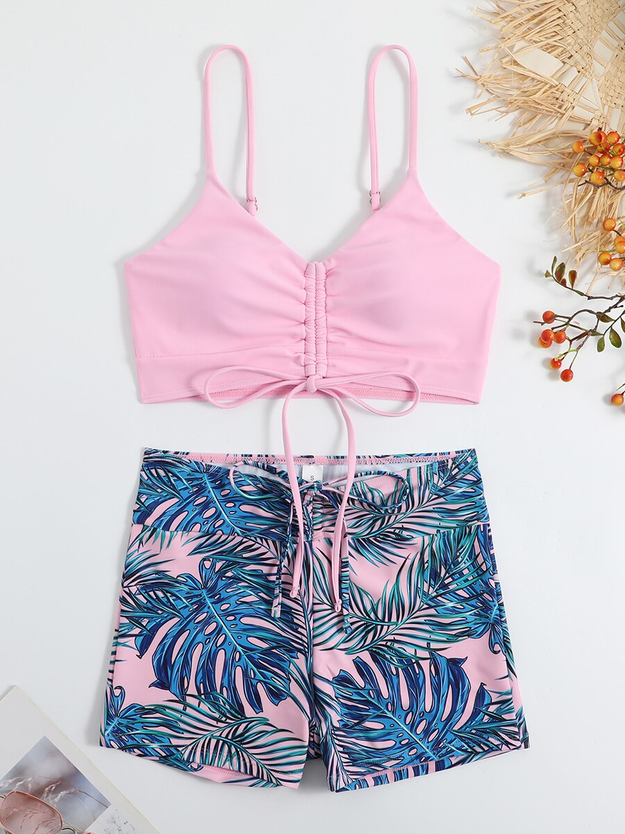 Women's Tropical Print Drawstring Bikini Swimsuit - Sexy Two Piece Bathing Suit for Beach & Pool - Perfect for Summer Vacation, Swimwear for Women