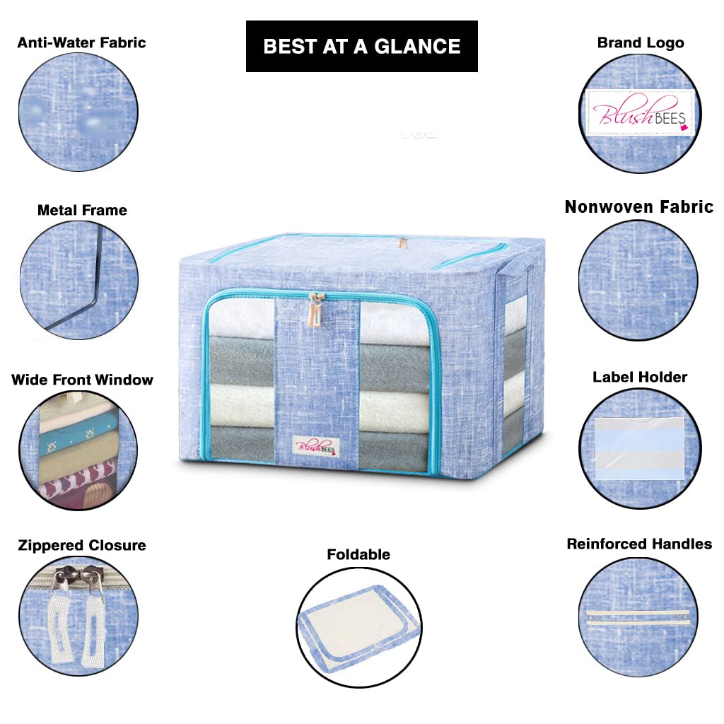 BlushBees® 4-Pack Large Collapsible Storage Boxes with Metal Supports - 20×16×15 Inch Oxford Fabric Organizers for Clothes, Quilts & Linens | Perfect for Closet, Bedroom & Home Organization