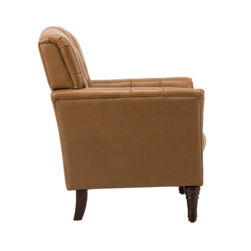 Premium Genuine Leather Armchair - Handcrafted Modern Lounge Chair for Living Room, Office & Study - Brown Leather Recliner with Solid Wood Frame - Perfect for Home Decor & Relaxation