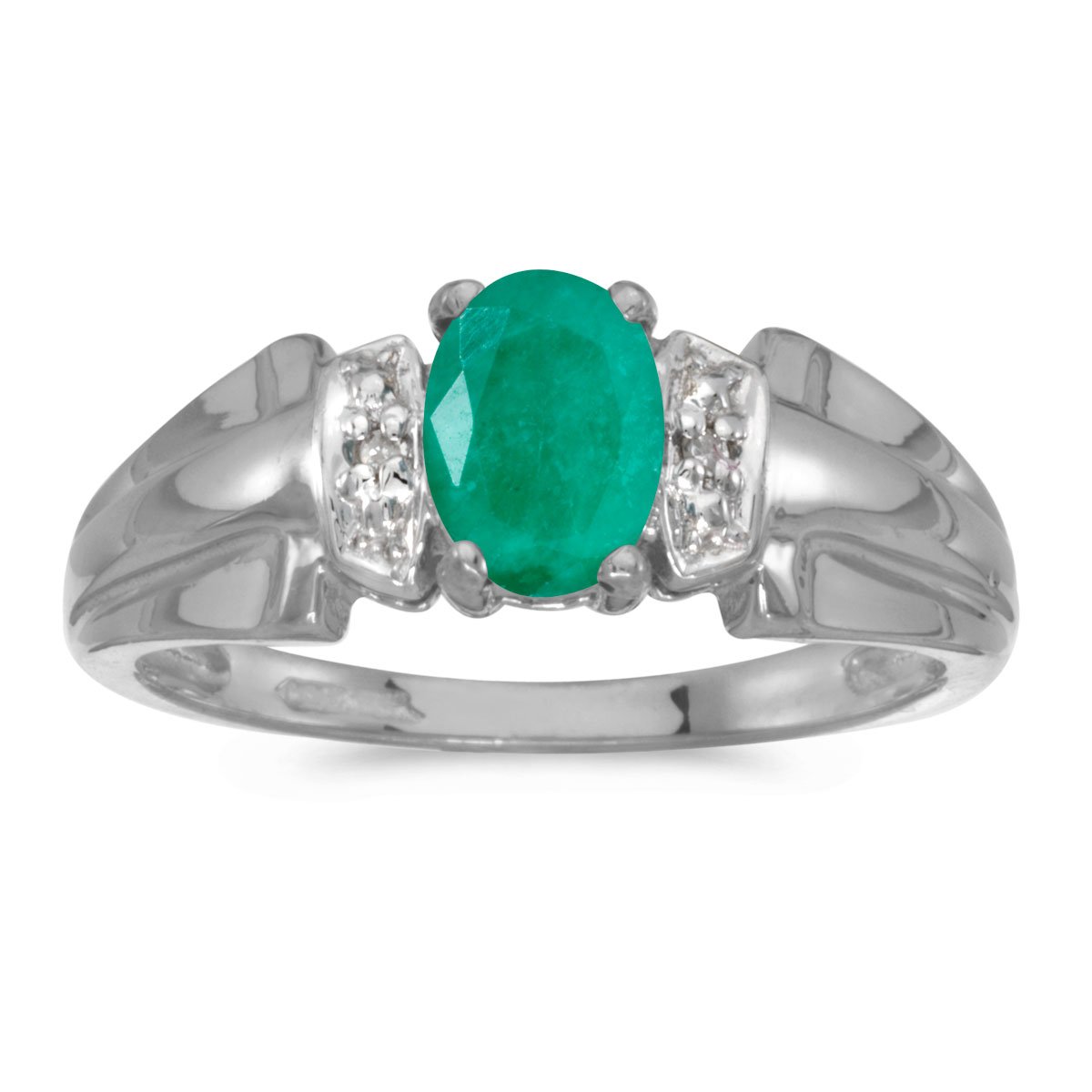 14K White Gold Oval Emerald and Diamond Ring - Size 10 | Elegant Engagement & Wedding Ring for Women | Perfect for Proposals, Anniversaries & Special Occasions