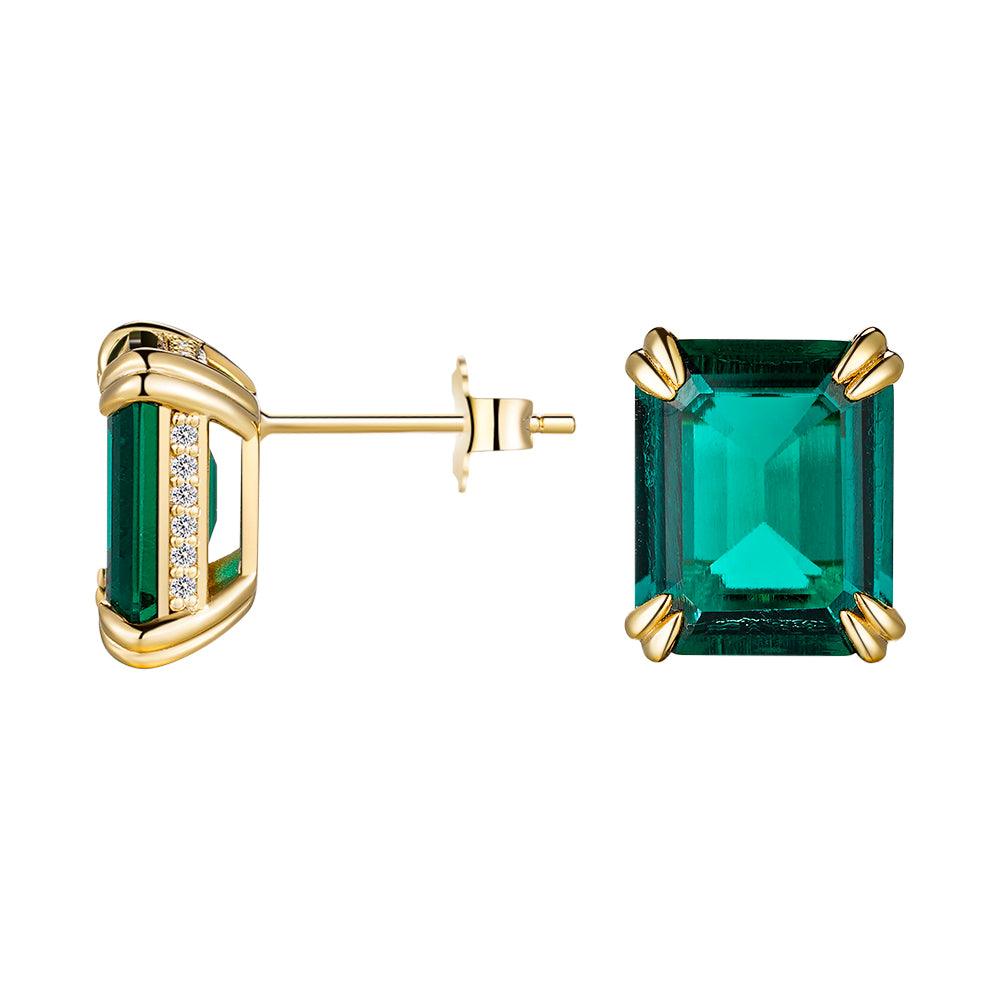 10 Ctw Double Prong Set Emerald Cut Stud Earrings - Genuine Green Gemstone Jewelry for Women - Perfect for Weddings, Parties & Special Occasions