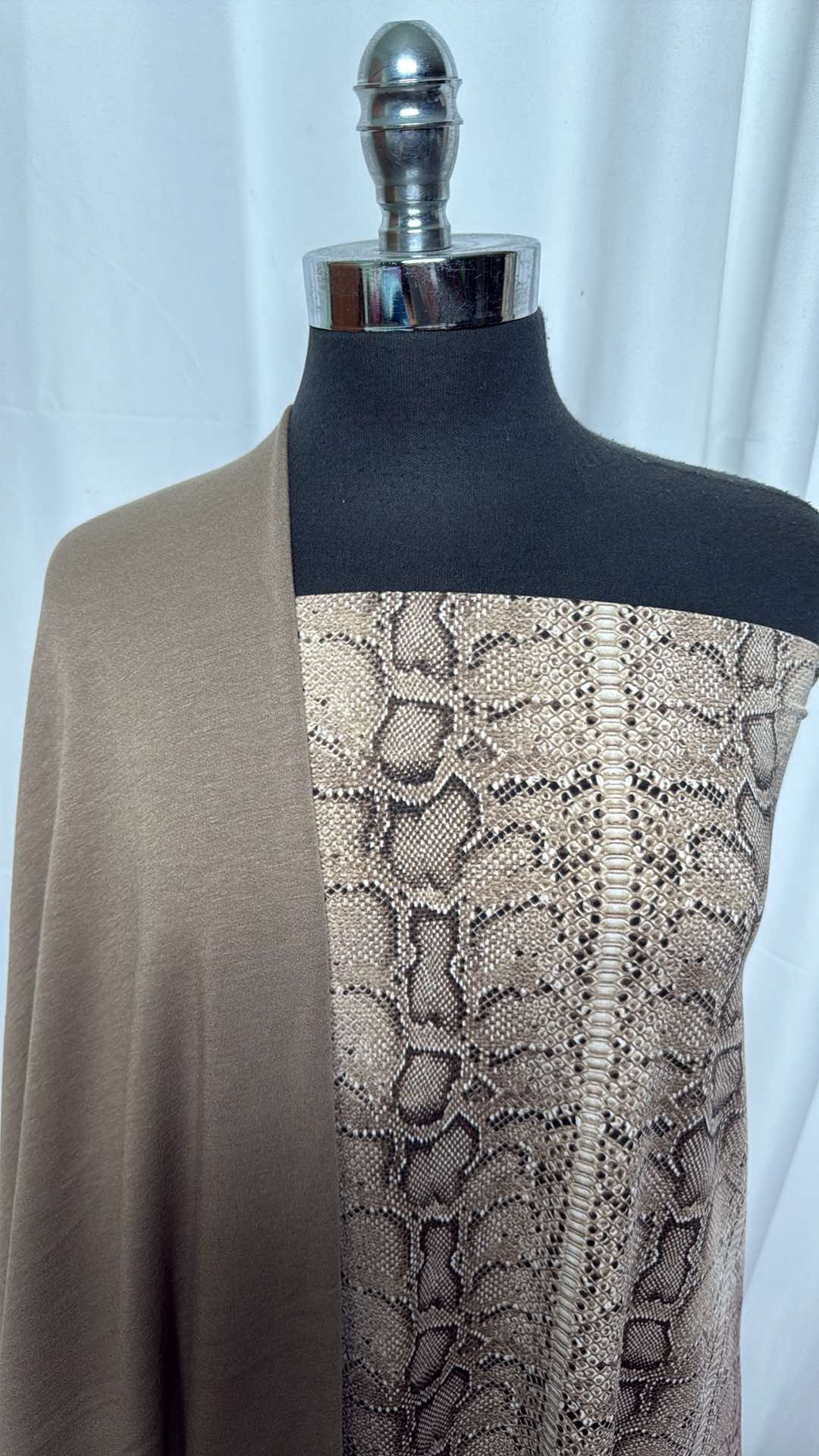TAUPE/SNAKE Fabric Bundle - 1.5 Yard Snake Print Top Weight Polyester & 3 Yard Brushed Taupe Fleece Fabric for DIY Crafts, Sewing Projects, and Home Decor - Premium Quality Material A27227