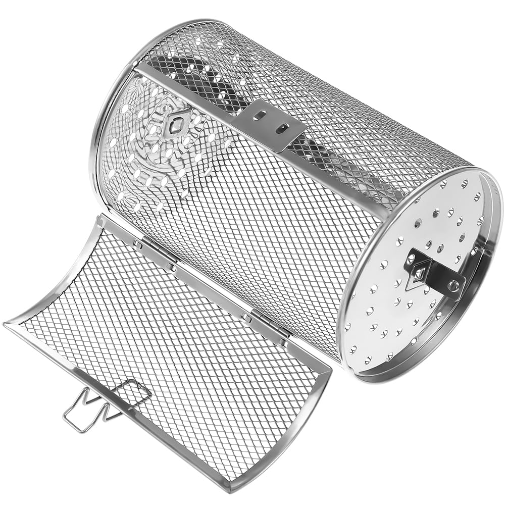 Stainless Steel Rotisserie Grill Roaster Drum & Air Fryer Basket - Oven Rack for Peanuts, Nuts, Coffee Beans, BBQ - Perfect for Home Kitchen, Camping & Outdoor Cooking