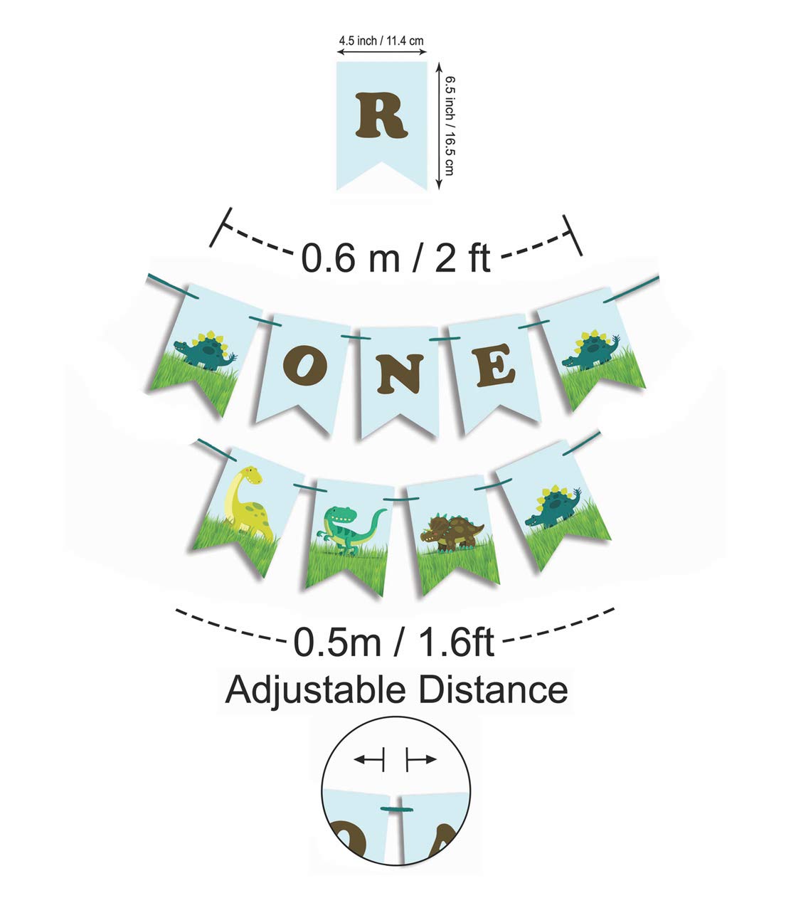 Dinosaur Birthday Banner - Pre-Strung 'I Am 1' Pennant Flags for Boys' First Birthday Party Decorations | Perfect for Dino-Themed Cakes, Photo Backdrops & Nursery Room Decor